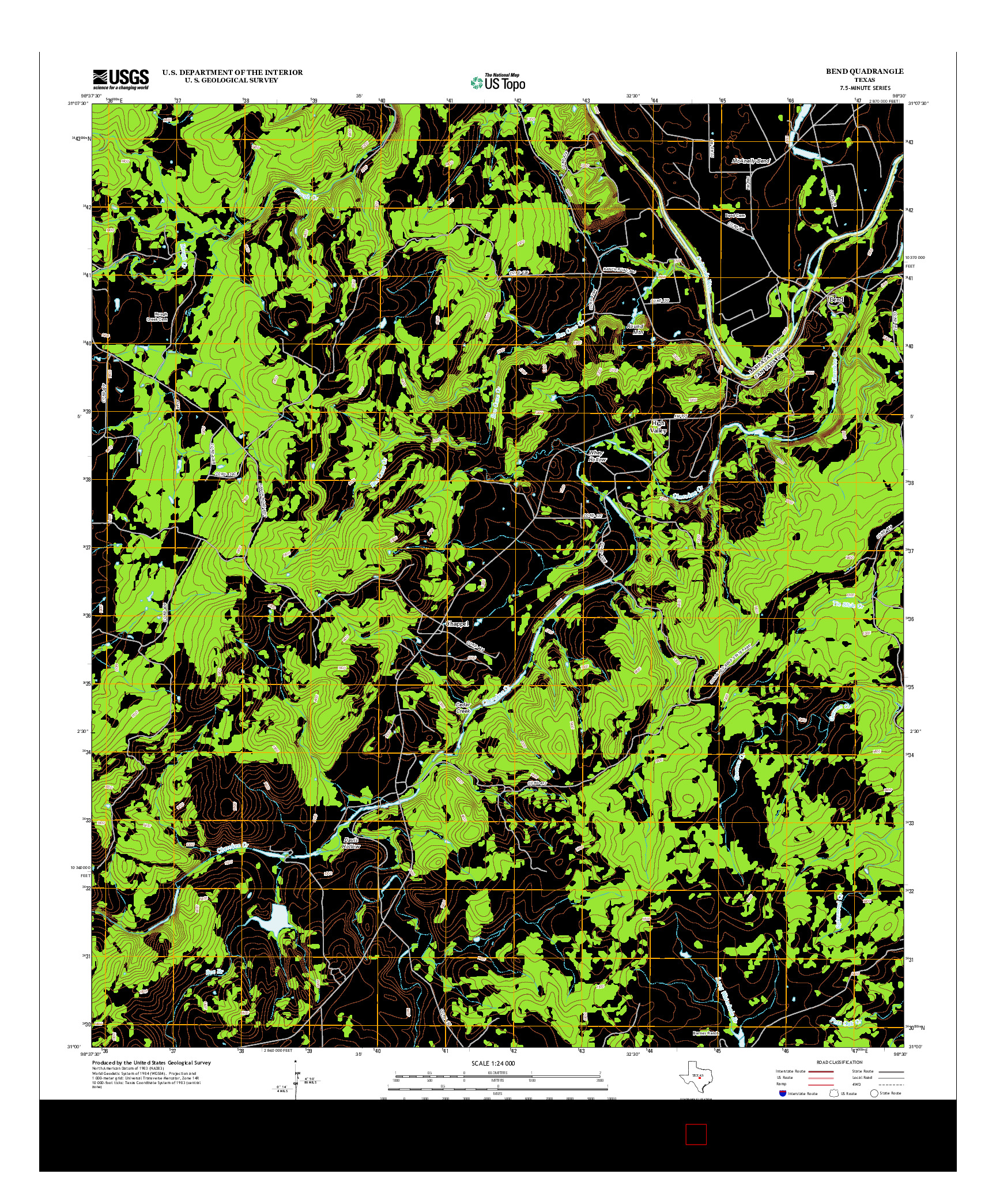 USGS US TOPO 7.5-MINUTE MAP FOR BEND, TX 2013