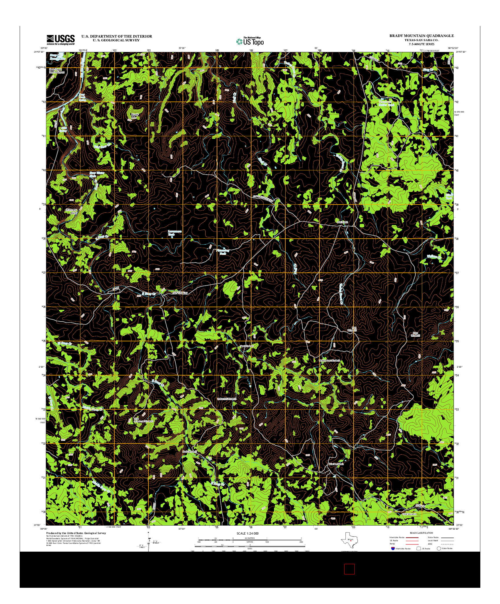 USGS US TOPO 7.5-MINUTE MAP FOR BRADY MOUNTAIN, TX 2013