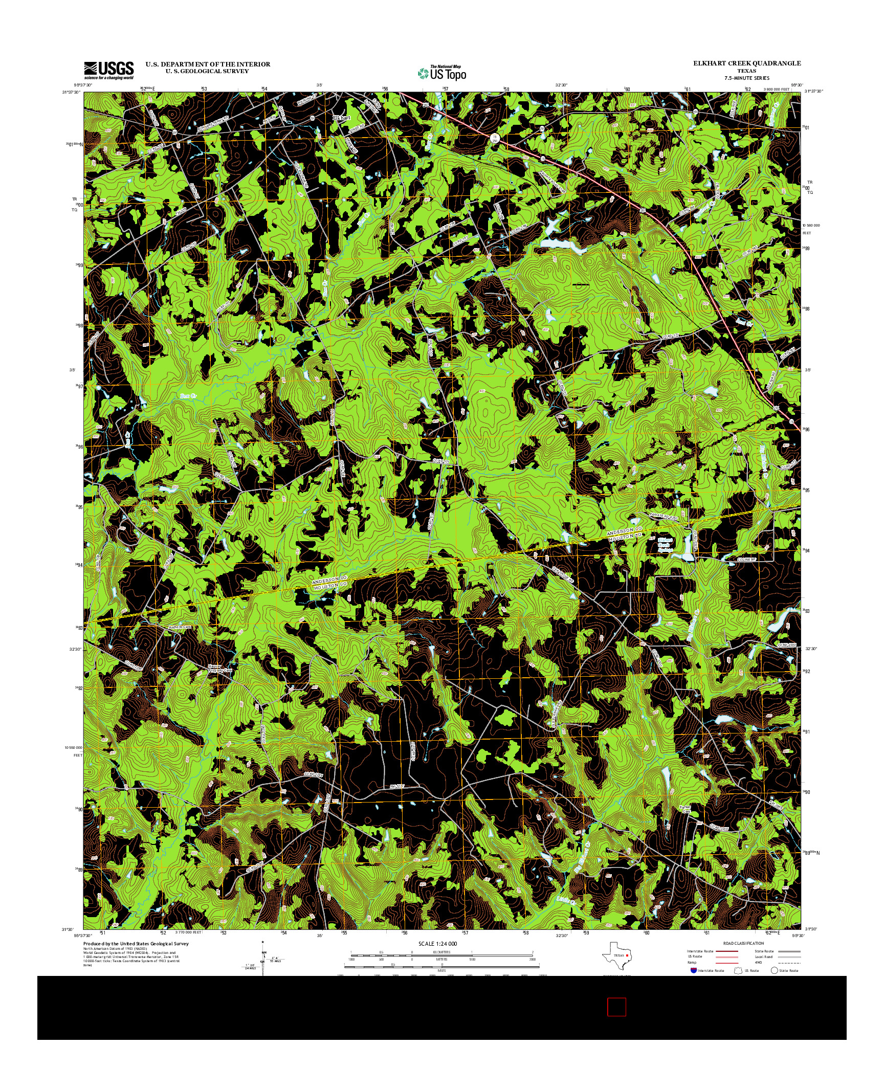 USGS US TOPO 7.5-MINUTE MAP FOR ELKHART CREEK, TX 2013