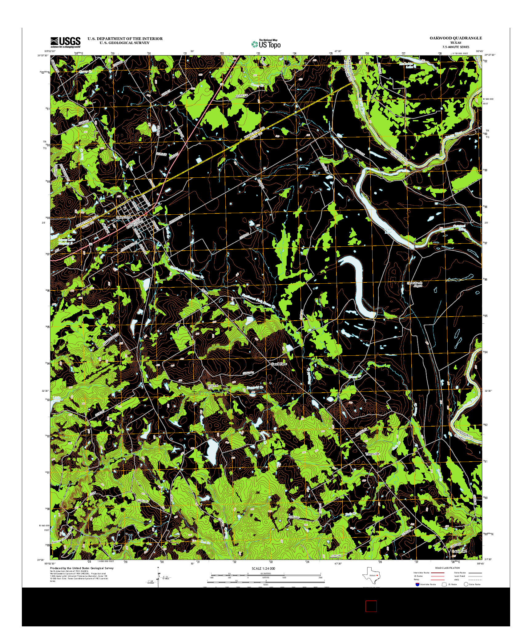 USGS US TOPO 7.5-MINUTE MAP FOR OAKWOOD, TX 2013