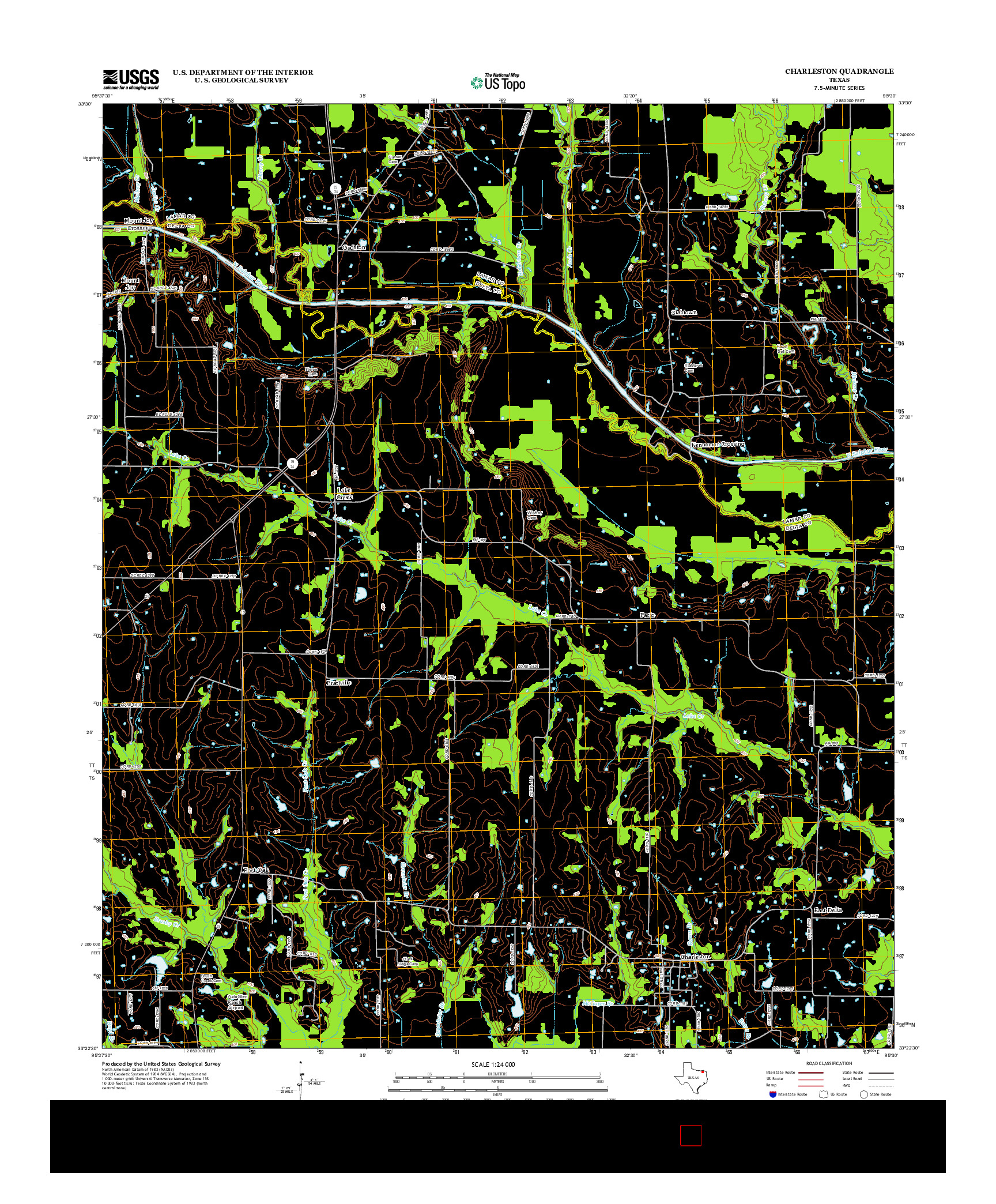 USGS US TOPO 7.5-MINUTE MAP FOR CHARLESTON, TX 2013