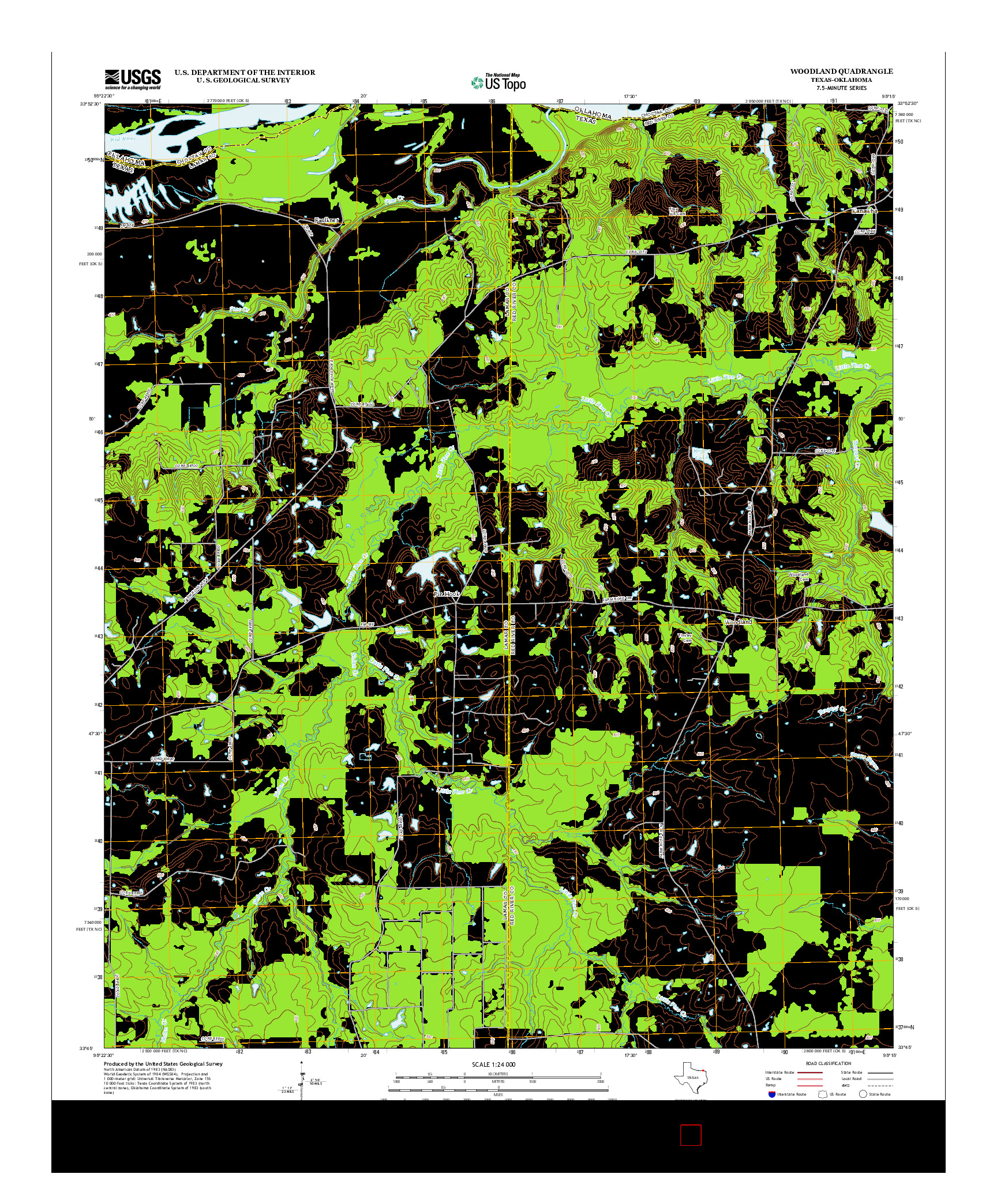 USGS US TOPO 7.5-MINUTE MAP FOR WOODLAND, TX-OK 2013