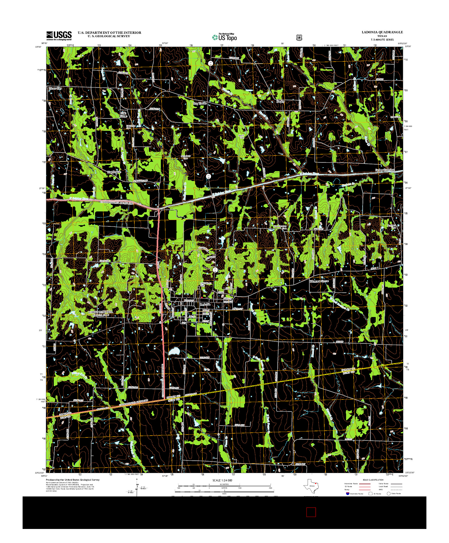 USGS US TOPO 7.5-MINUTE MAP FOR LADONIA, TX 2013