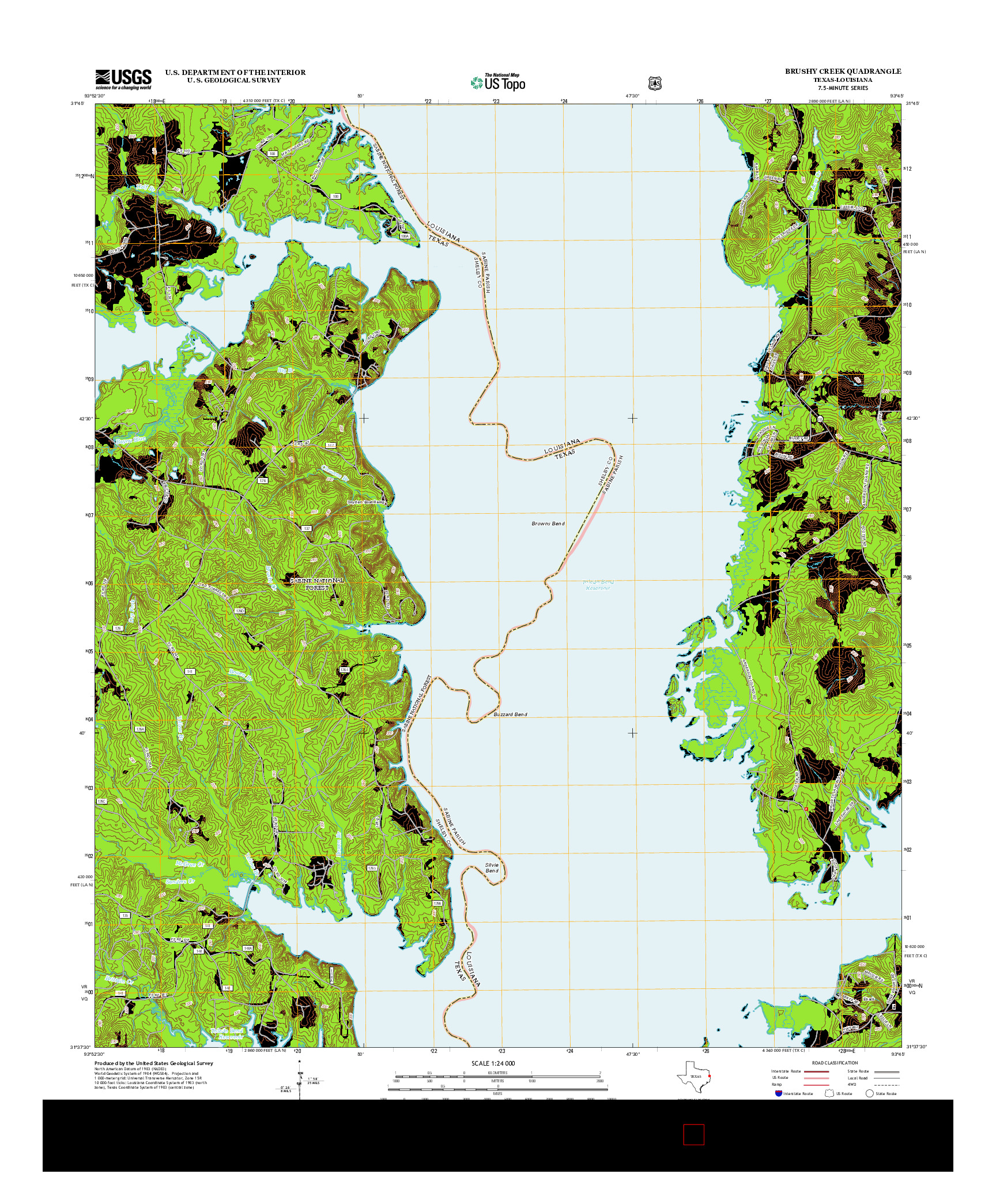 USGS US TOPO 7.5-MINUTE MAP FOR BRUSHY CREEK, TX-LA 2013