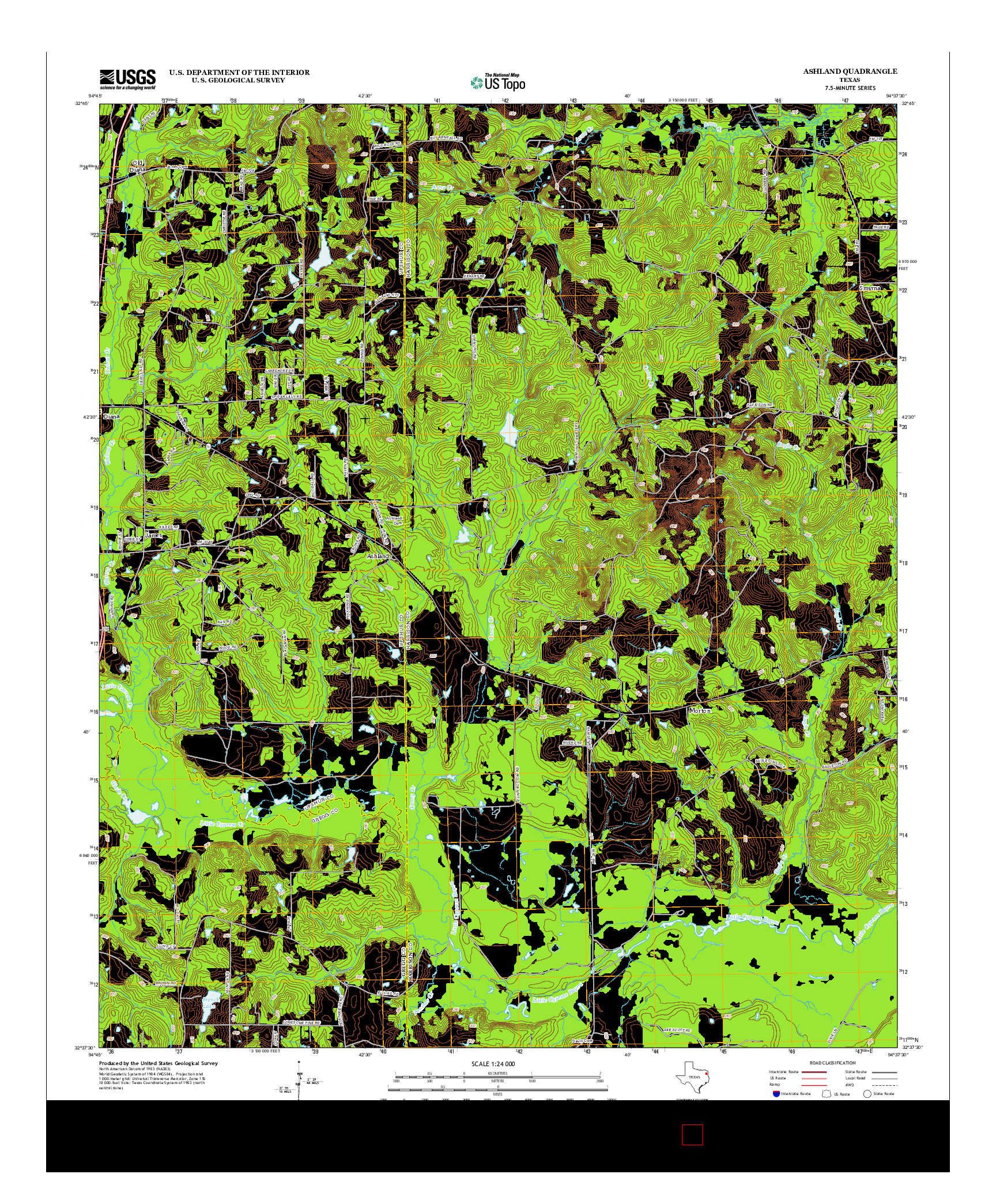 USGS US TOPO 7.5-MINUTE MAP FOR ASHLAND, TX 2013