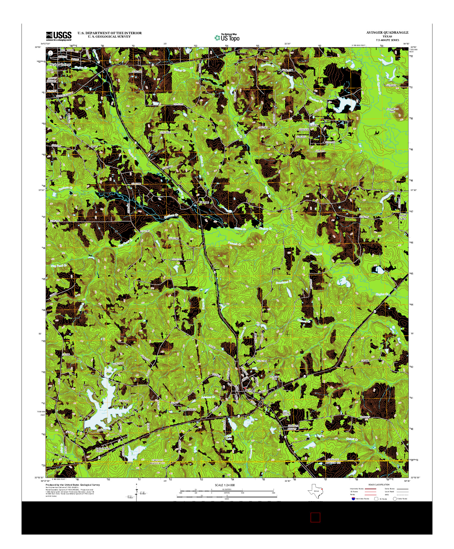 USGS US TOPO 7.5-MINUTE MAP FOR AVINGER, TX 2013