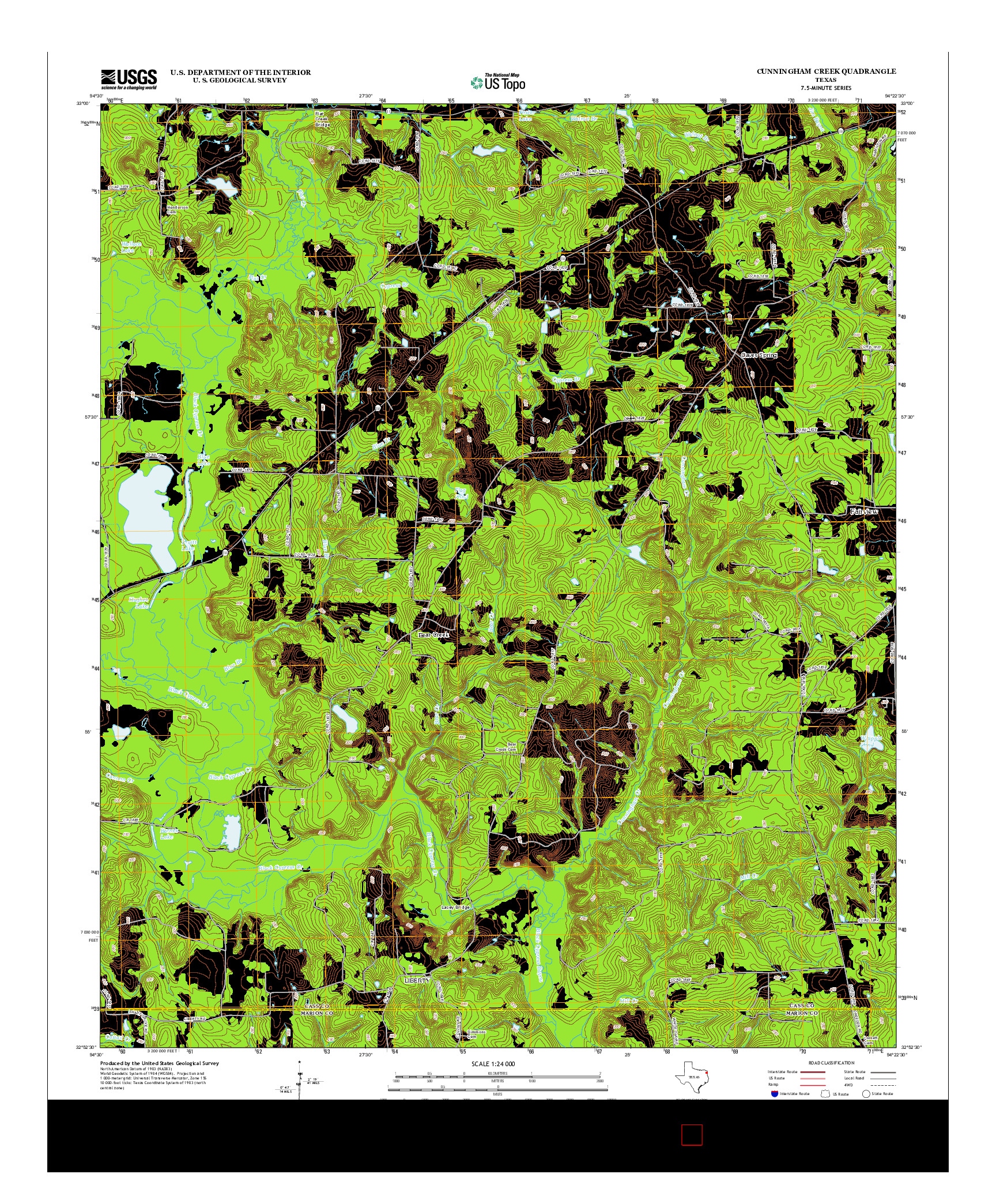 USGS US TOPO 7.5-MINUTE MAP FOR CUNNINGHAM CREEK, TX 2013