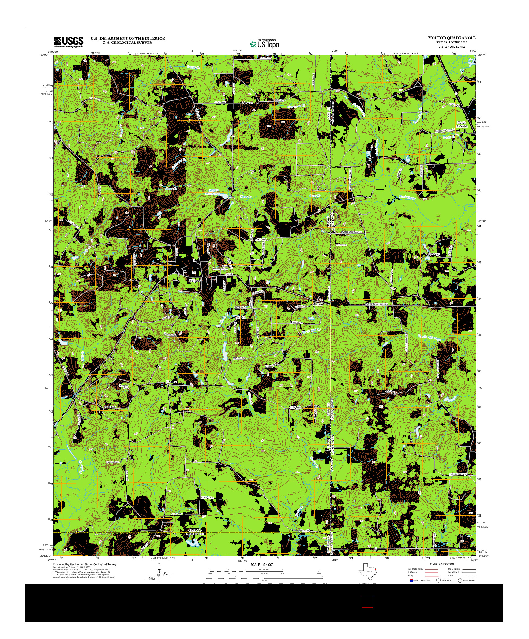 USGS US TOPO 7.5-MINUTE MAP FOR MCLEOD, TX-LA 2013