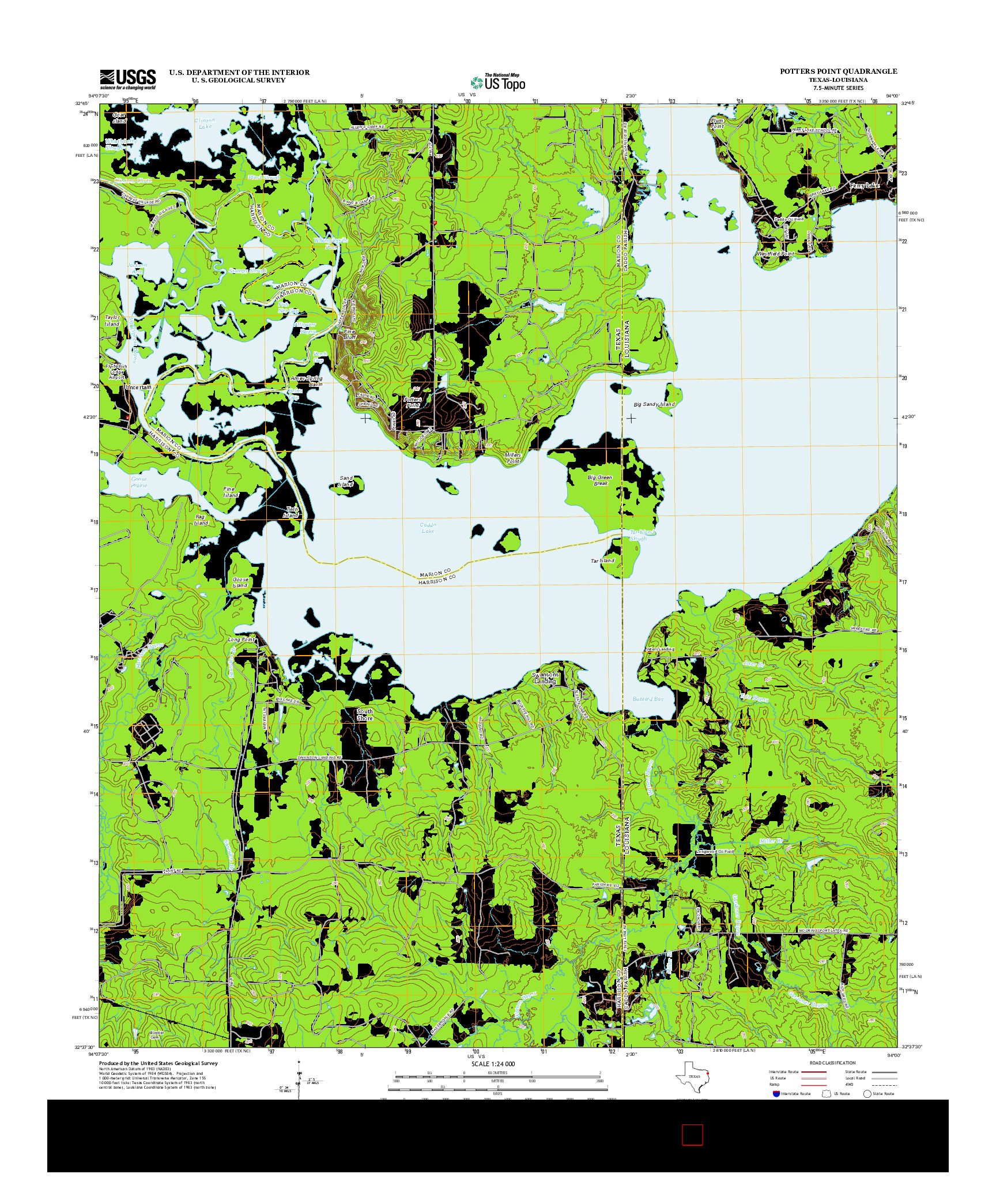 USGS US TOPO 7.5-MINUTE MAP FOR POTTERS POINT, TX-LA 2013