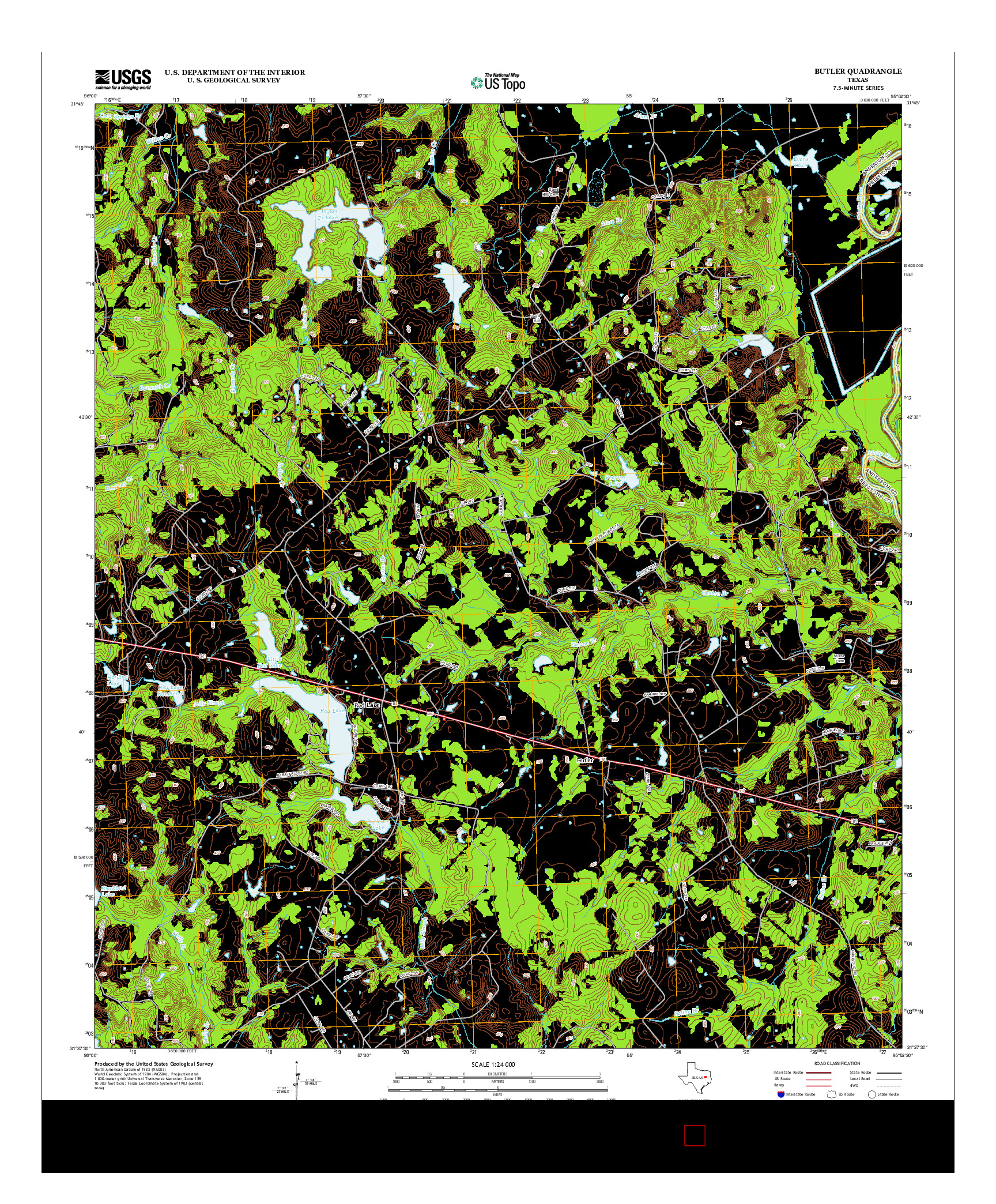 USGS US TOPO 7.5-MINUTE MAP FOR BUTLER, TX 2013