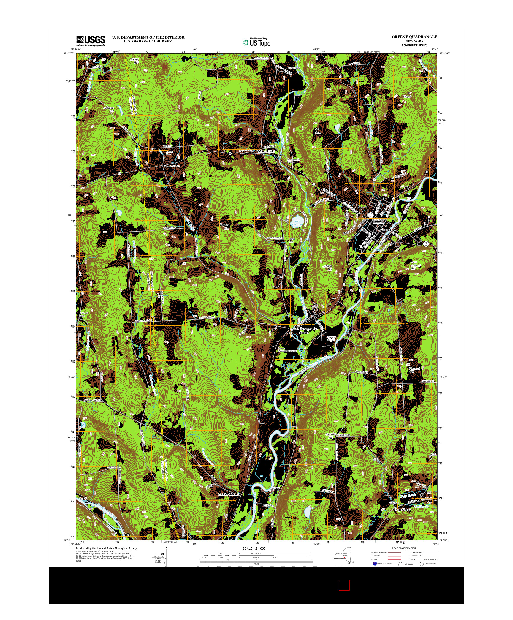 USGS US TOPO 7.5-MINUTE MAP FOR GREENE, NY 2013