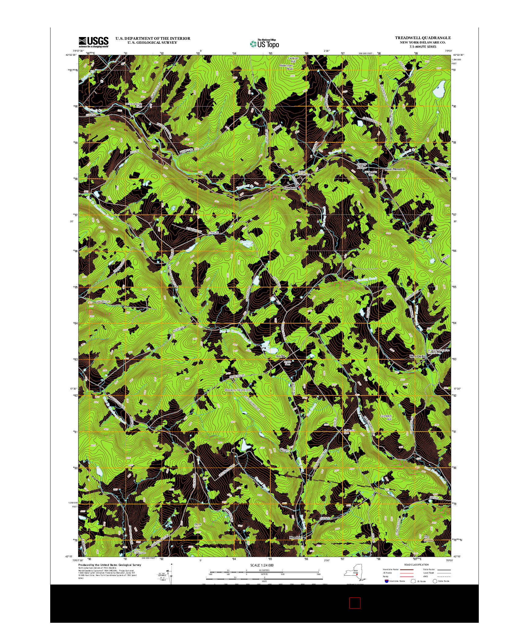 USGS US TOPO 7.5-MINUTE MAP FOR TREADWELL, NY 2013