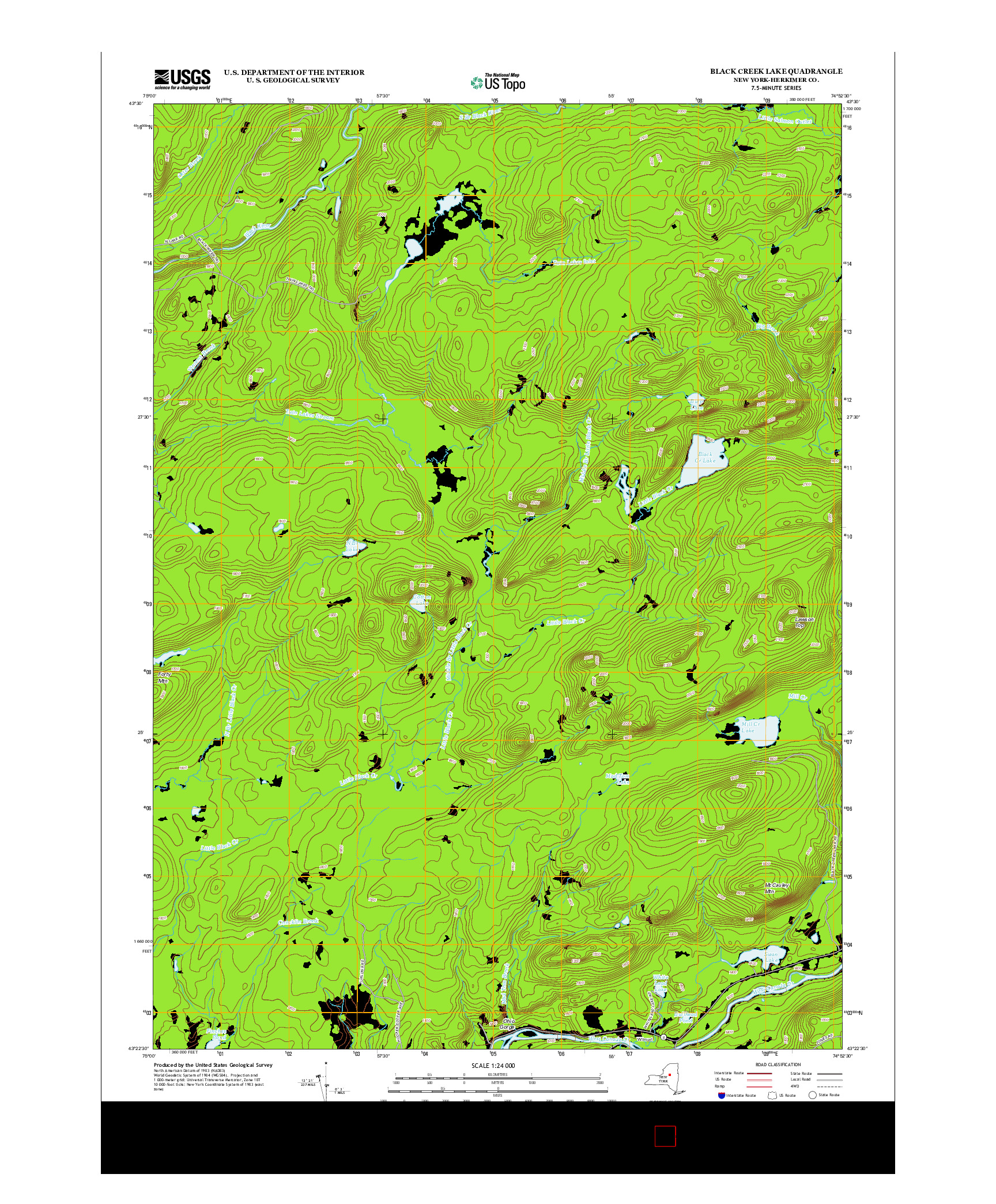 USGS US TOPO 7.5-MINUTE MAP FOR BLACK CREEK LAKE, NY 2013