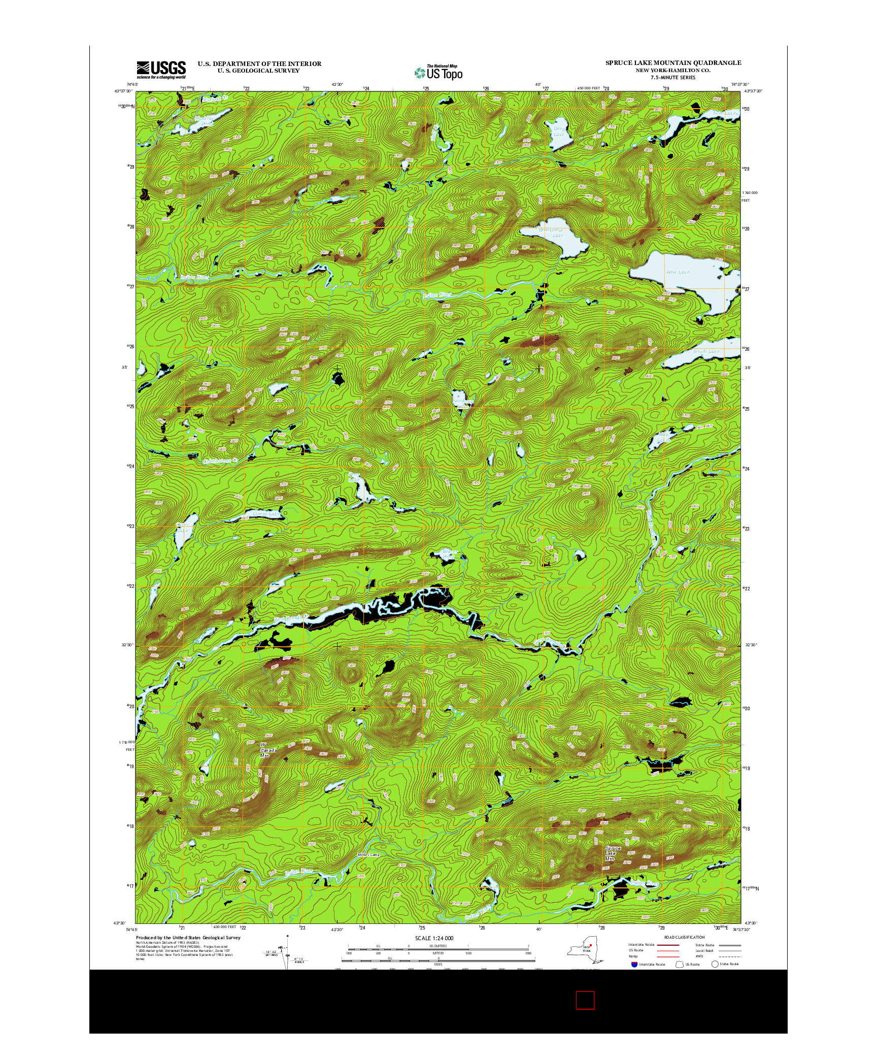 USGS US TOPO 7.5-MINUTE MAP FOR SPRUCE LAKE MOUNTAIN, NY 2013