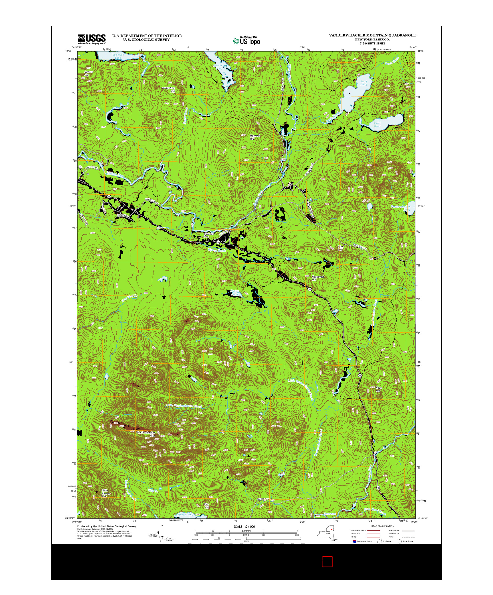 USGS US TOPO 7.5-MINUTE MAP FOR VANDERWHACKER MOUNTAIN, NY 2013