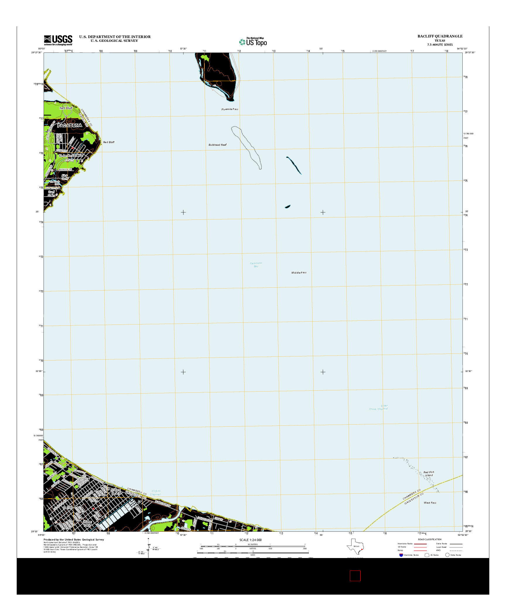 USGS US TOPO 7.5-MINUTE MAP FOR BACLIFF, TX 2013