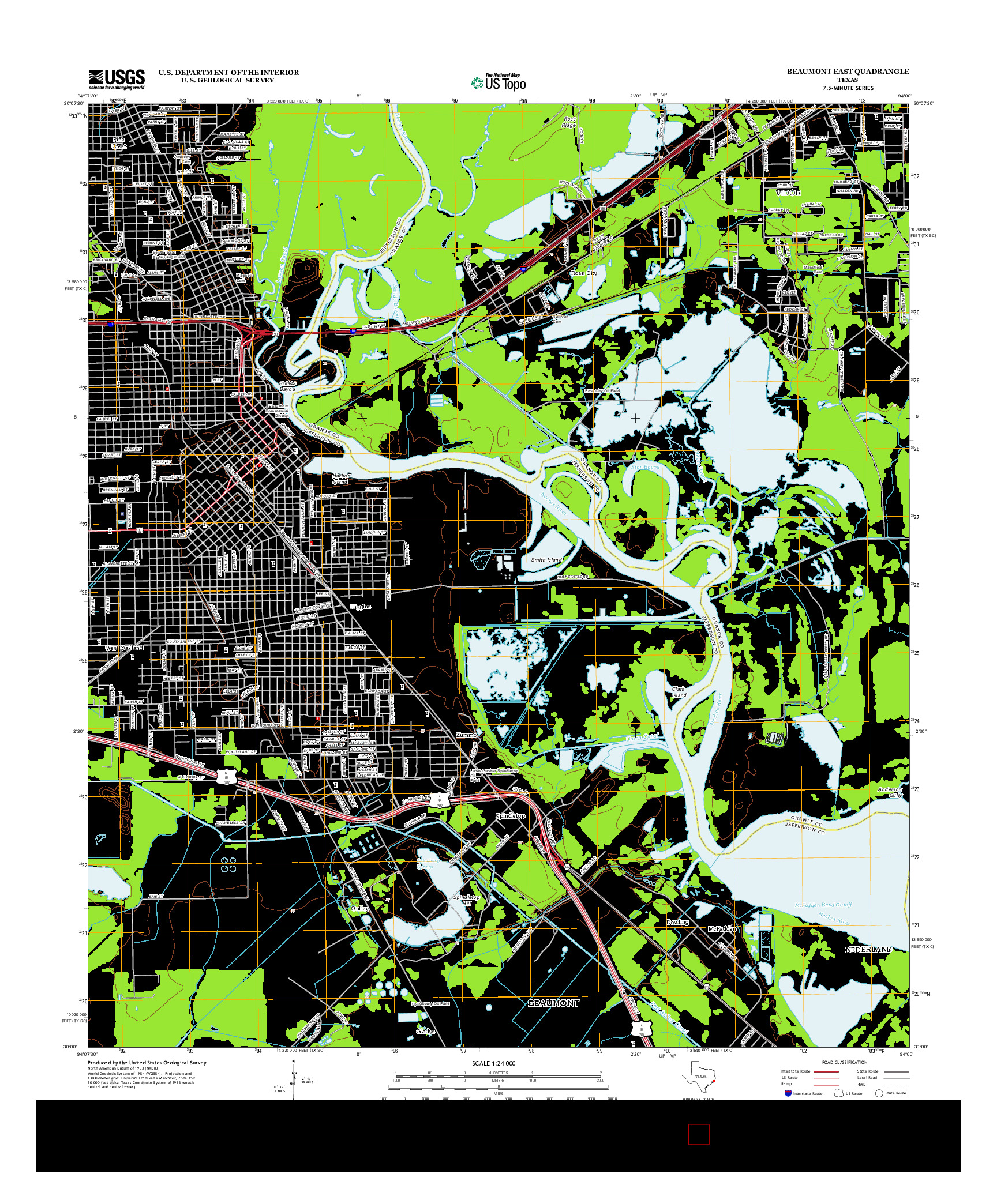 USGS US TOPO 7.5-MINUTE MAP FOR BEAUMONT EAST, TX 2013