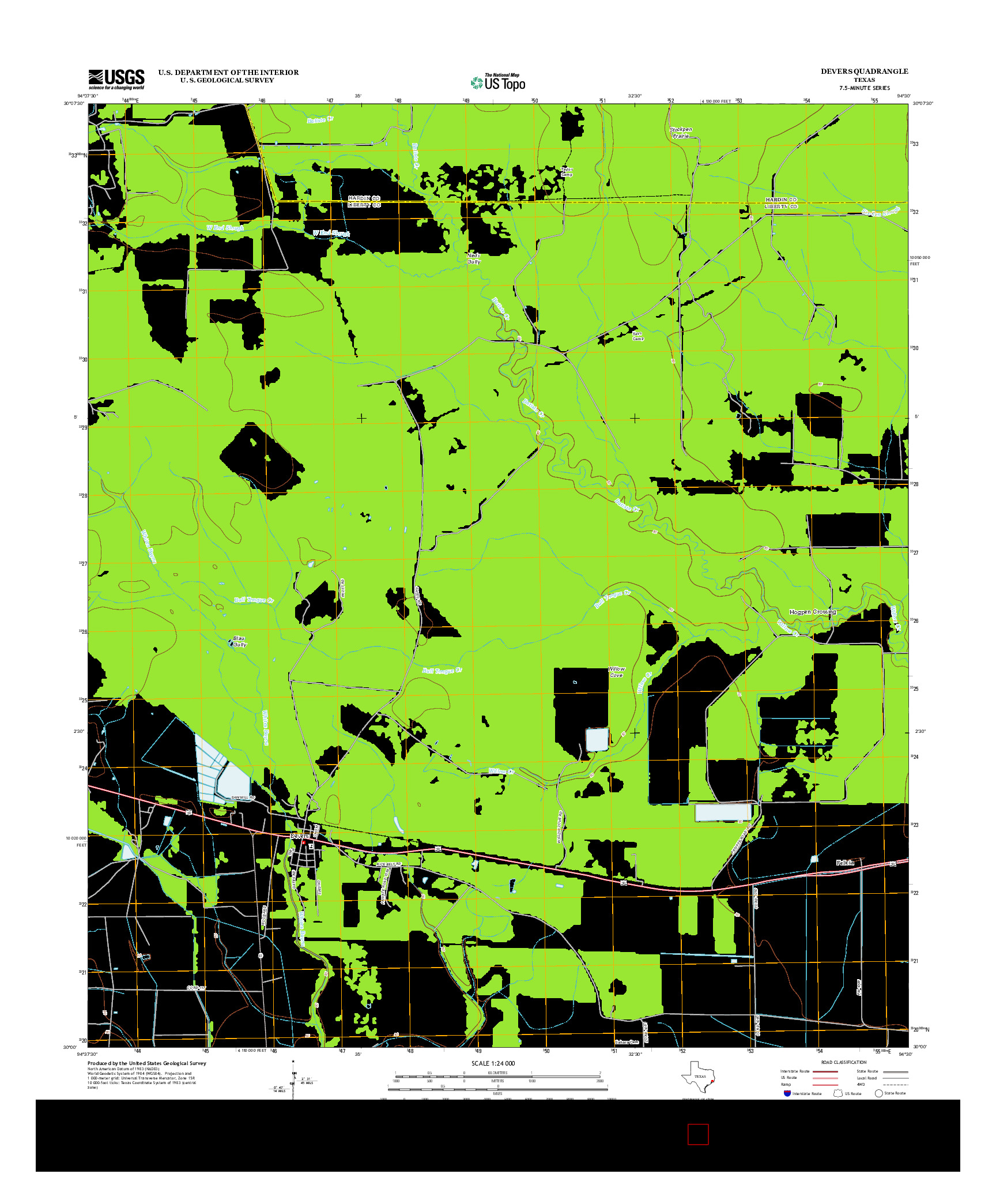 USGS US TOPO 7.5-MINUTE MAP FOR DEVERS, TX 2013