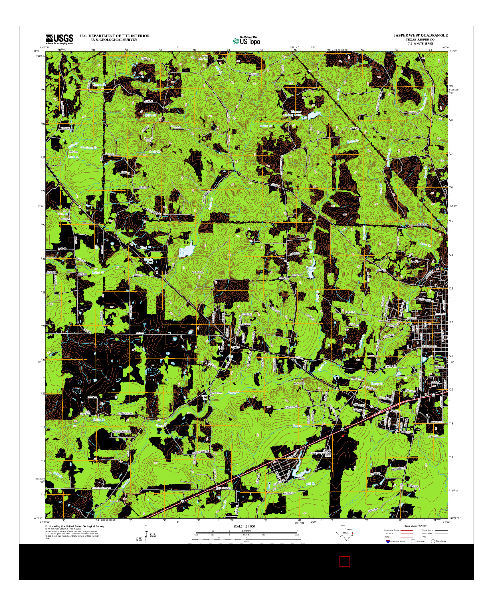 USGS US TOPO 7.5-MINUTE MAP FOR JASPER WEST, TX 2013