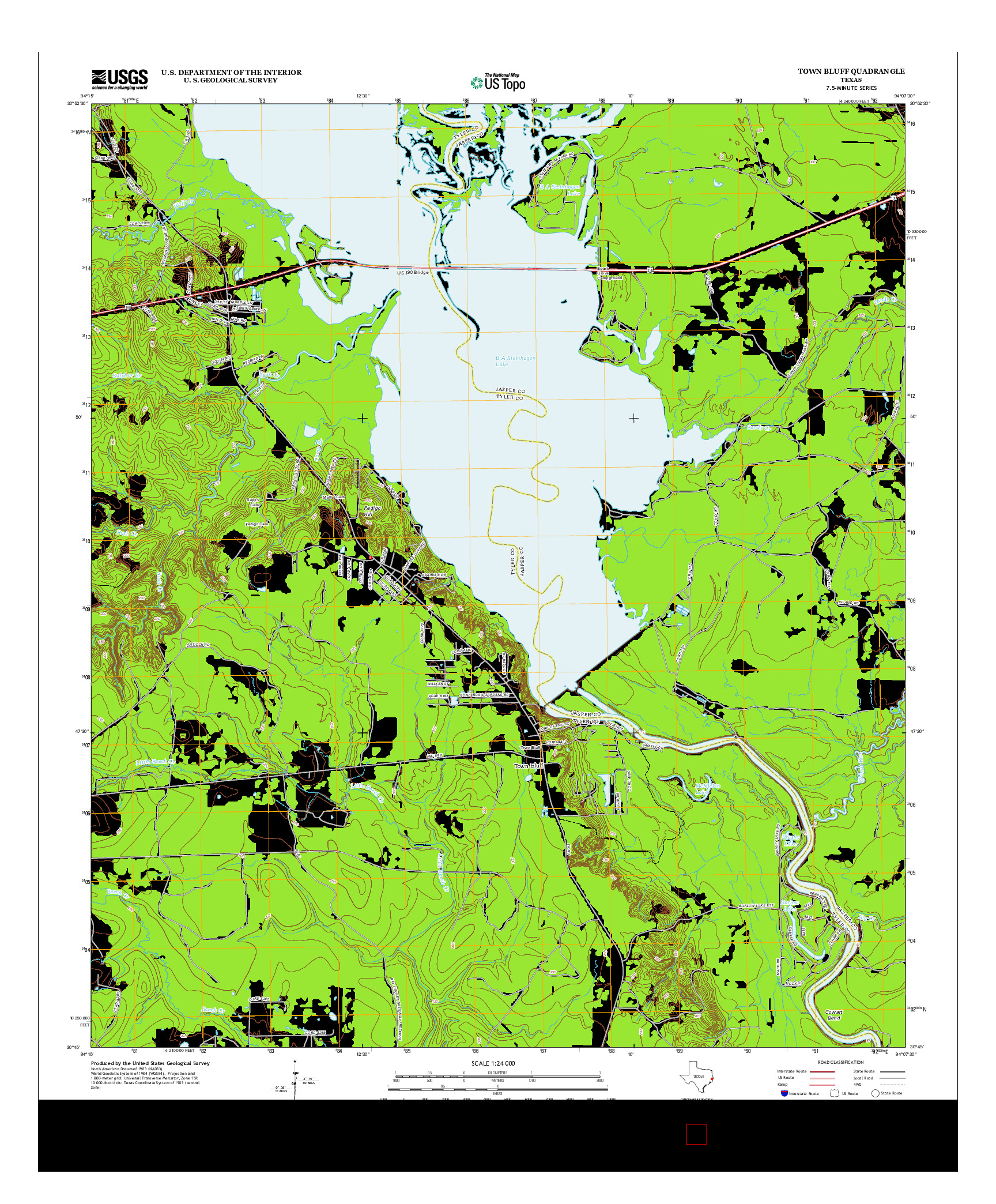 USGS US TOPO 7.5-MINUTE MAP FOR TOWN BLUFF, TX 2013