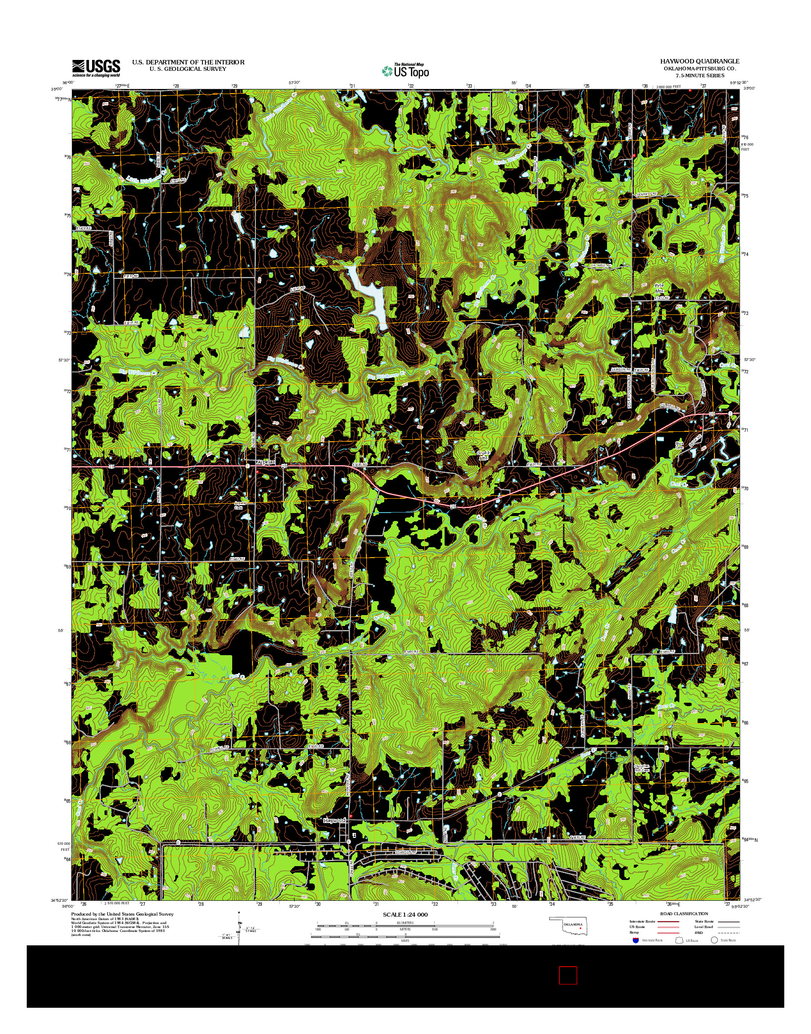USGS US TOPO 7.5-MINUTE MAP FOR HAYWOOD, OK 2013