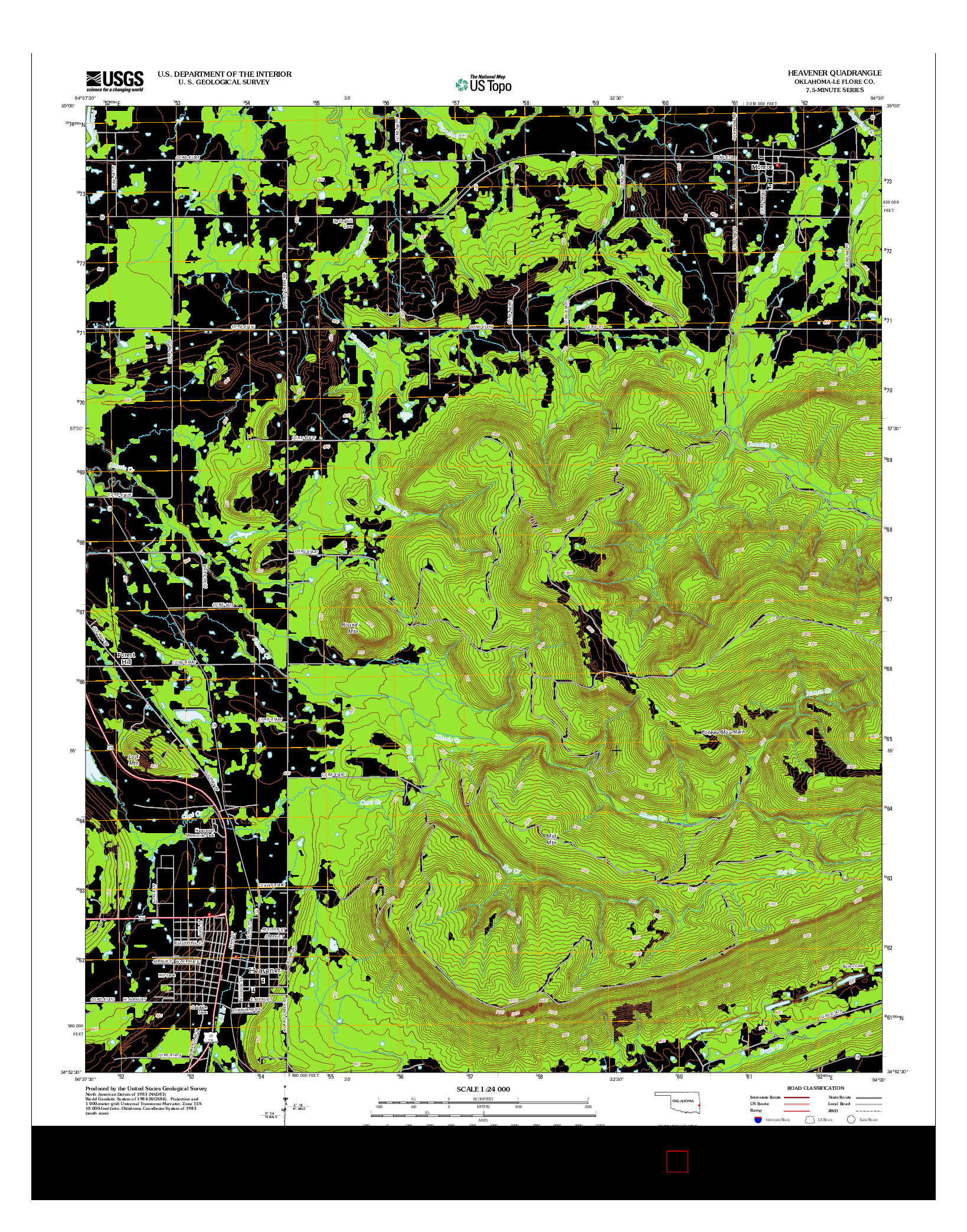 USGS US TOPO 7.5-MINUTE MAP FOR HEAVENER, OK 2013