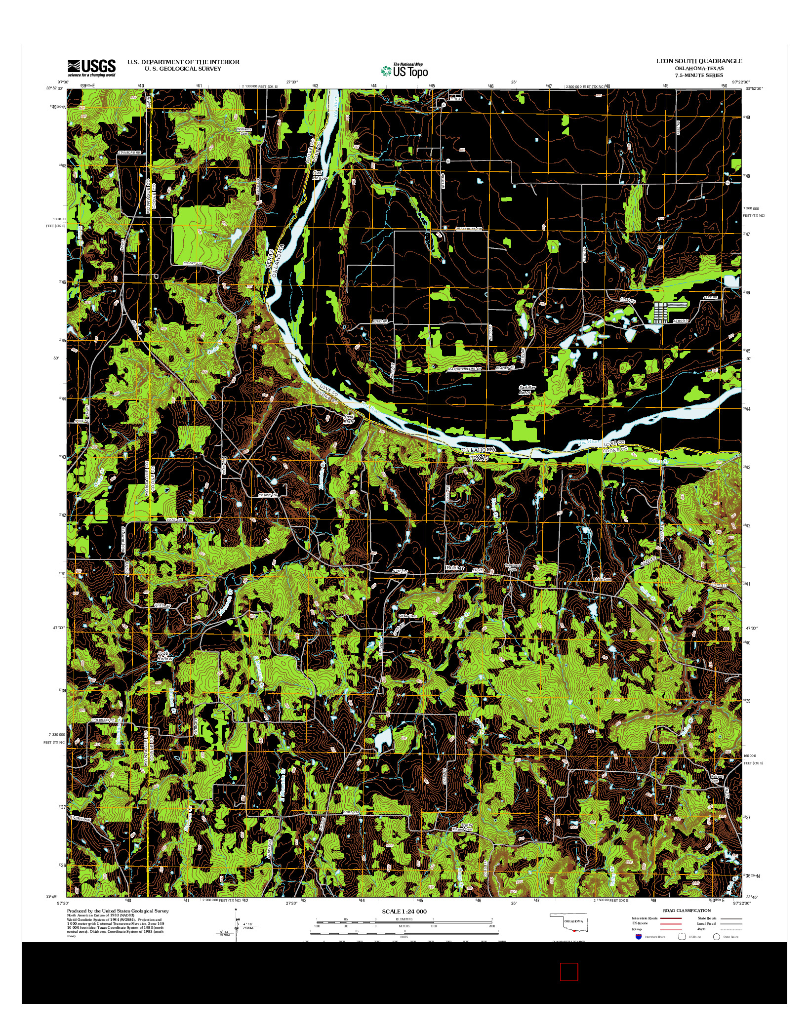 USGS US TOPO 7.5-MINUTE MAP FOR LEON SOUTH, OK-TX 2013