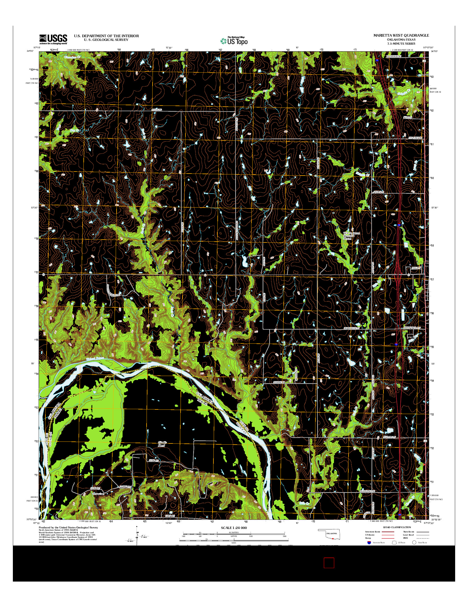USGS US TOPO 7.5-MINUTE MAP FOR MARIETTA WEST, OK-TX 2013