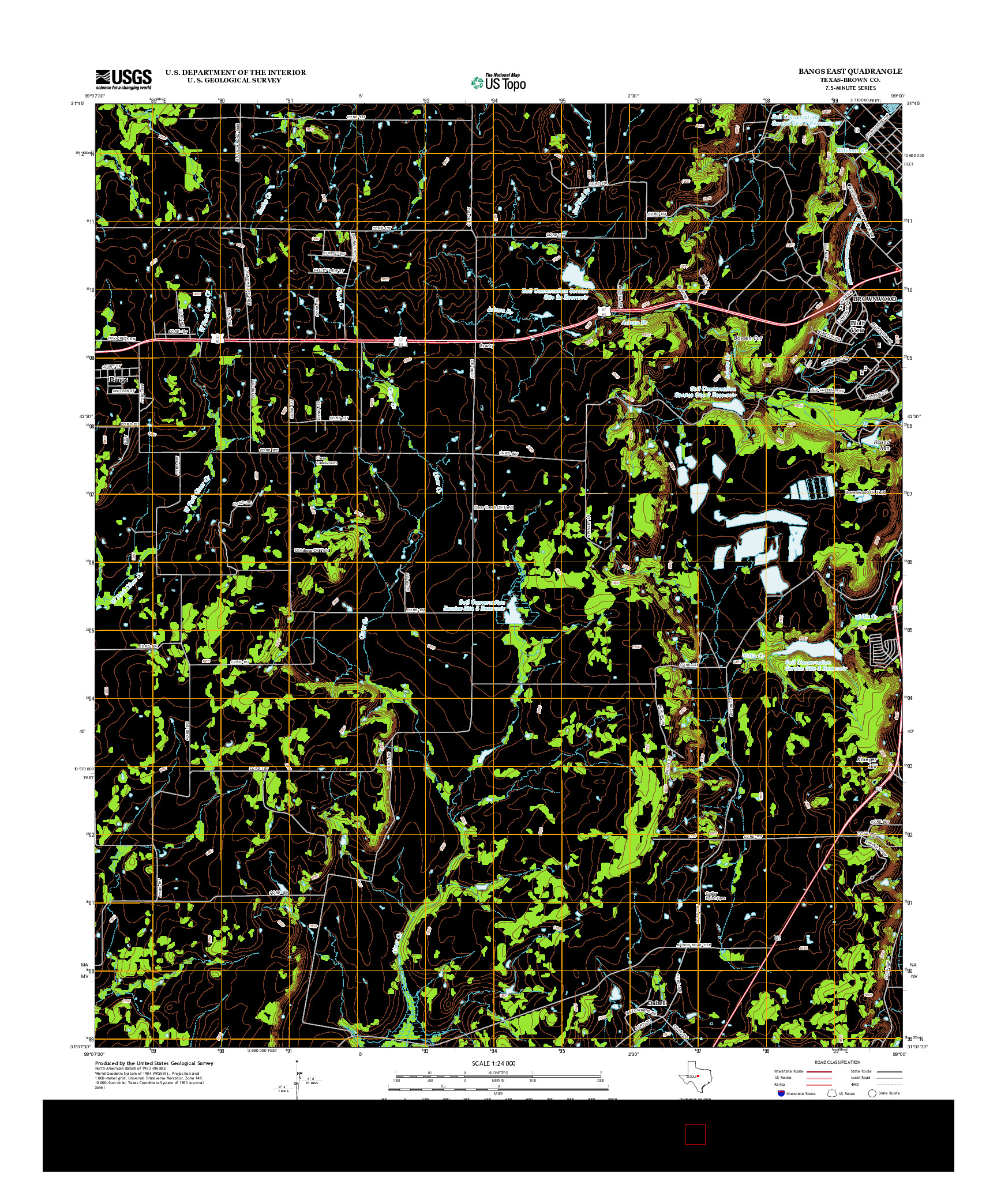 USGS US TOPO 7.5-MINUTE MAP FOR BANGS EAST, TX 2013