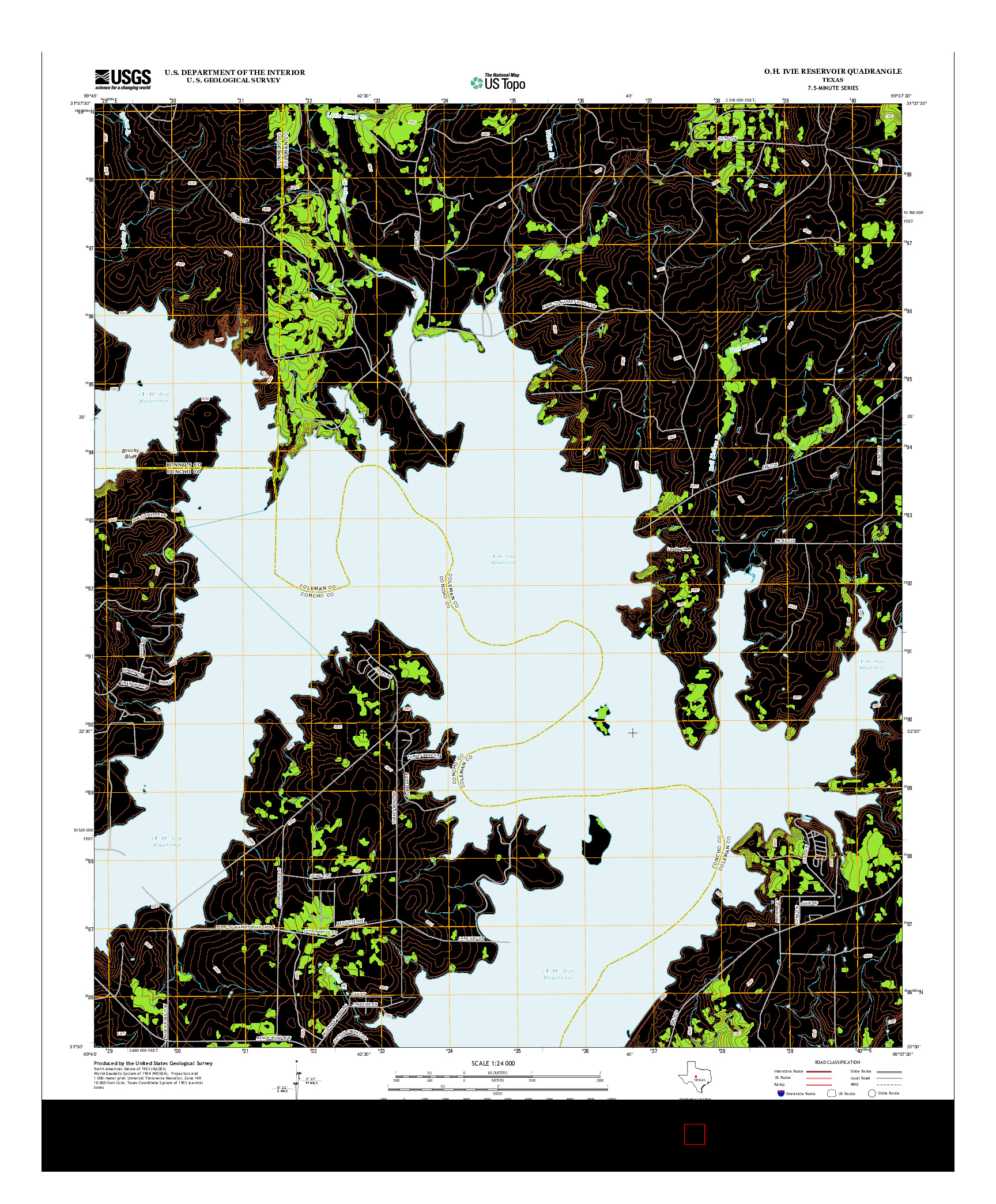 USGS US TOPO 7.5-MINUTE MAP FOR O.H. IVIE RESERVOIR, TX 2013