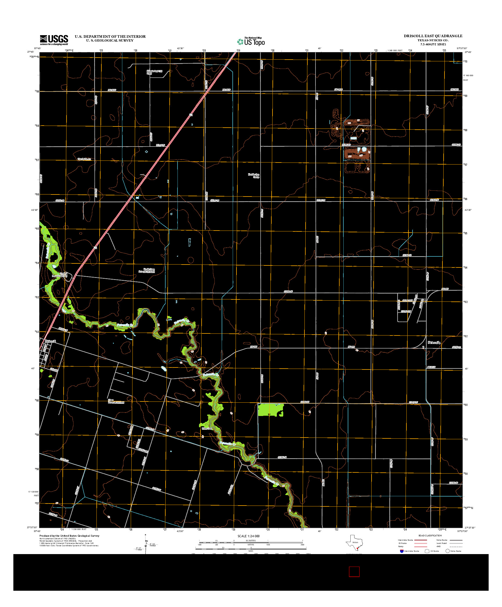 USGS US TOPO 7.5-MINUTE MAP FOR DRISCOLL EAST, TX 2013