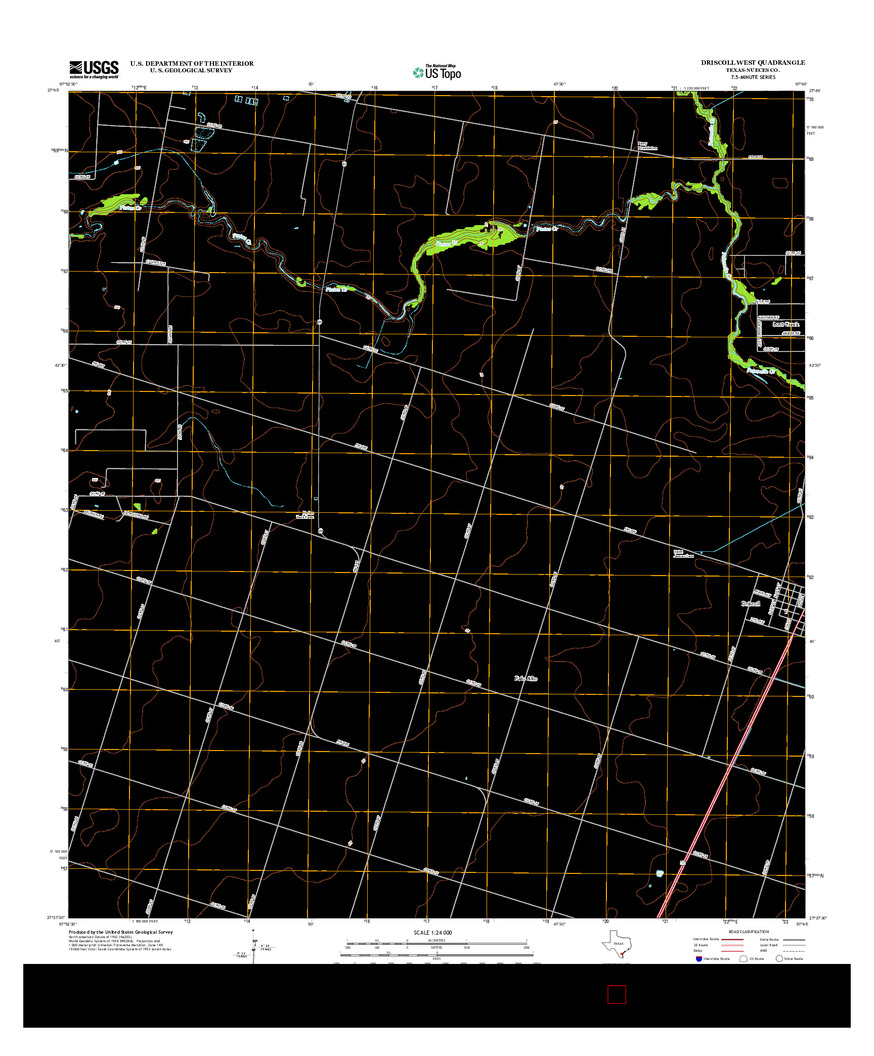 USGS US TOPO 7.5-MINUTE MAP FOR DRISCOLL WEST, TX 2013
