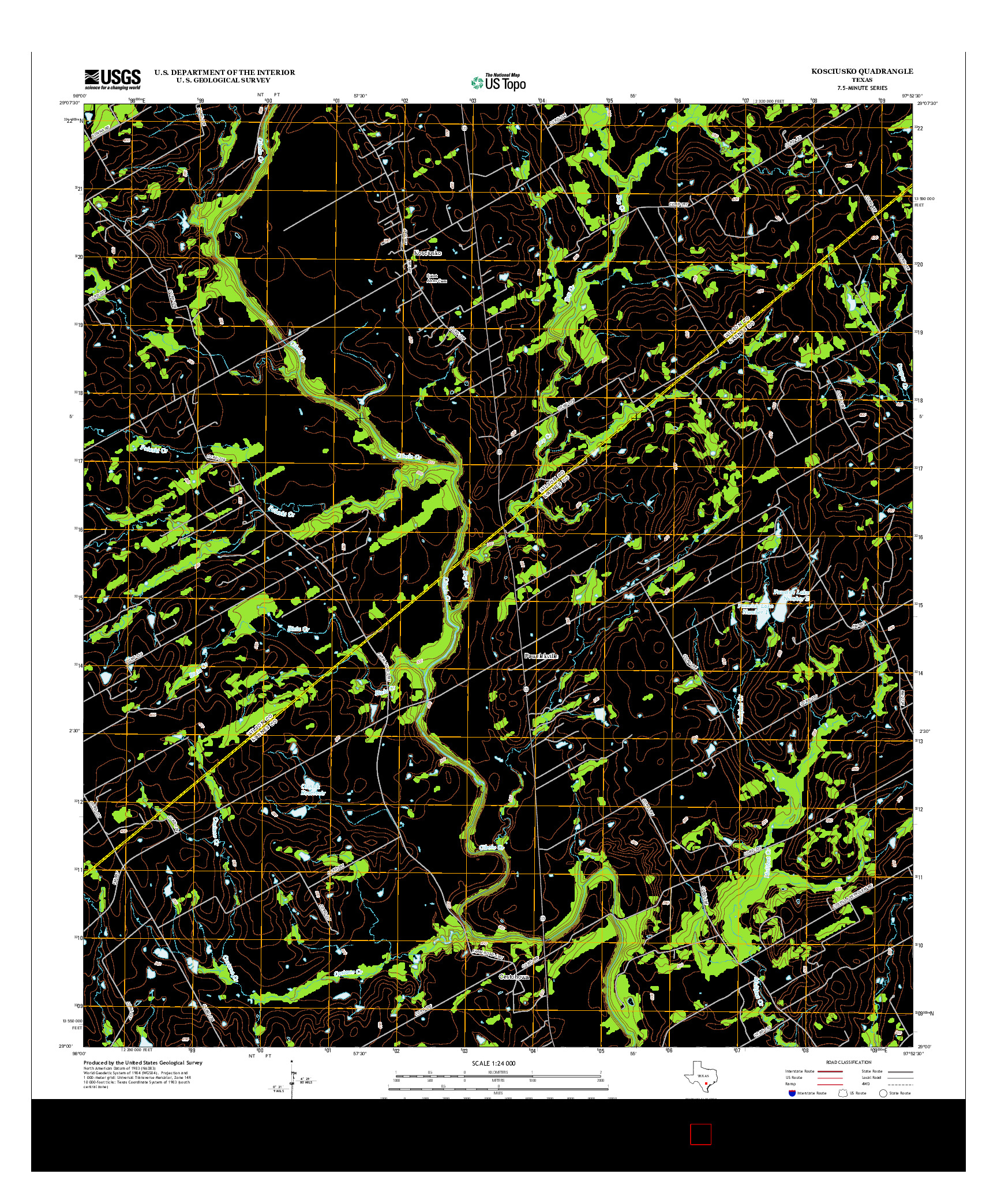 USGS US TOPO 7.5-MINUTE MAP FOR KOSCIUSKO, TX 2013