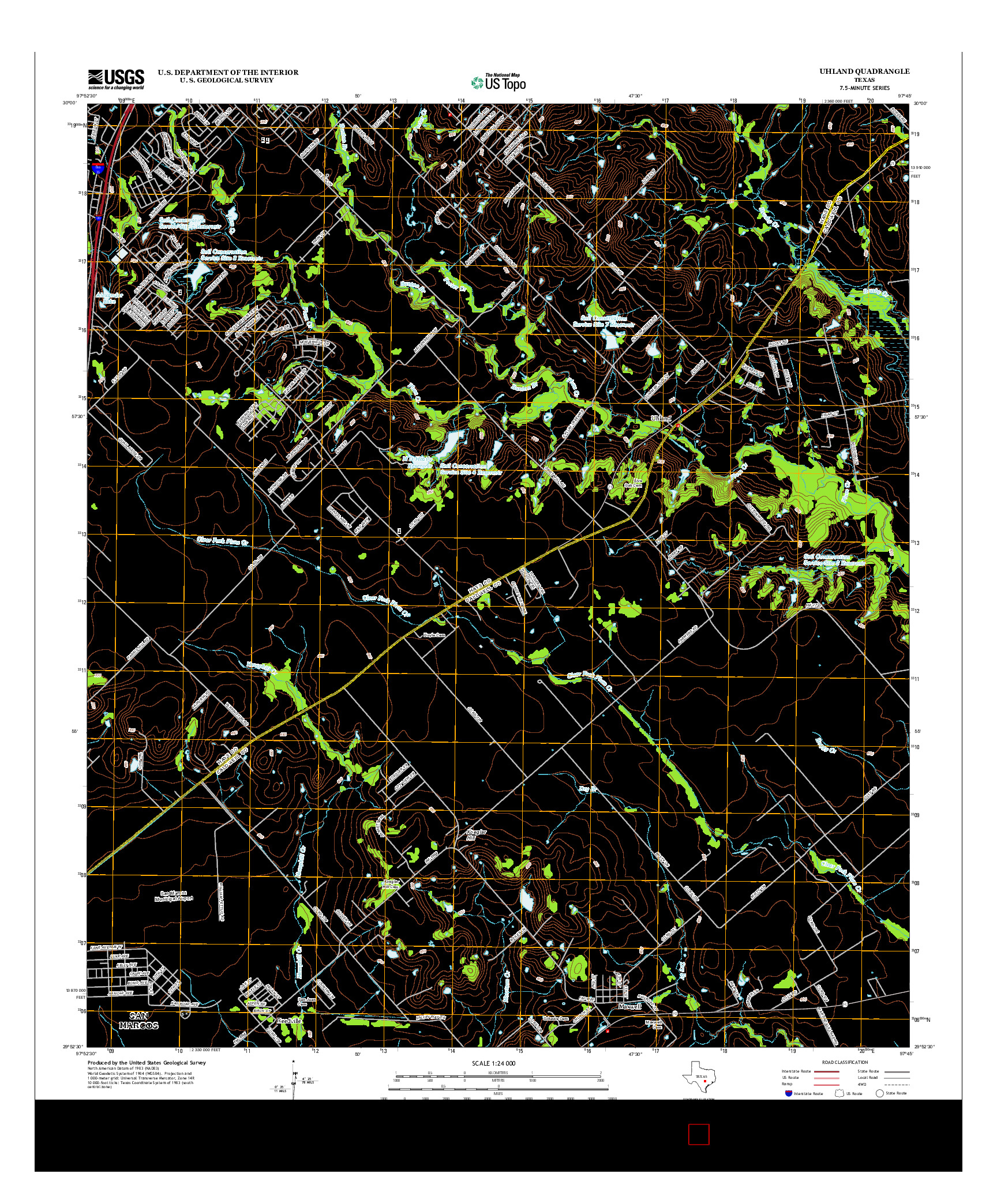 USGS US TOPO 7.5-MINUTE MAP FOR UHLAND, TX 2013