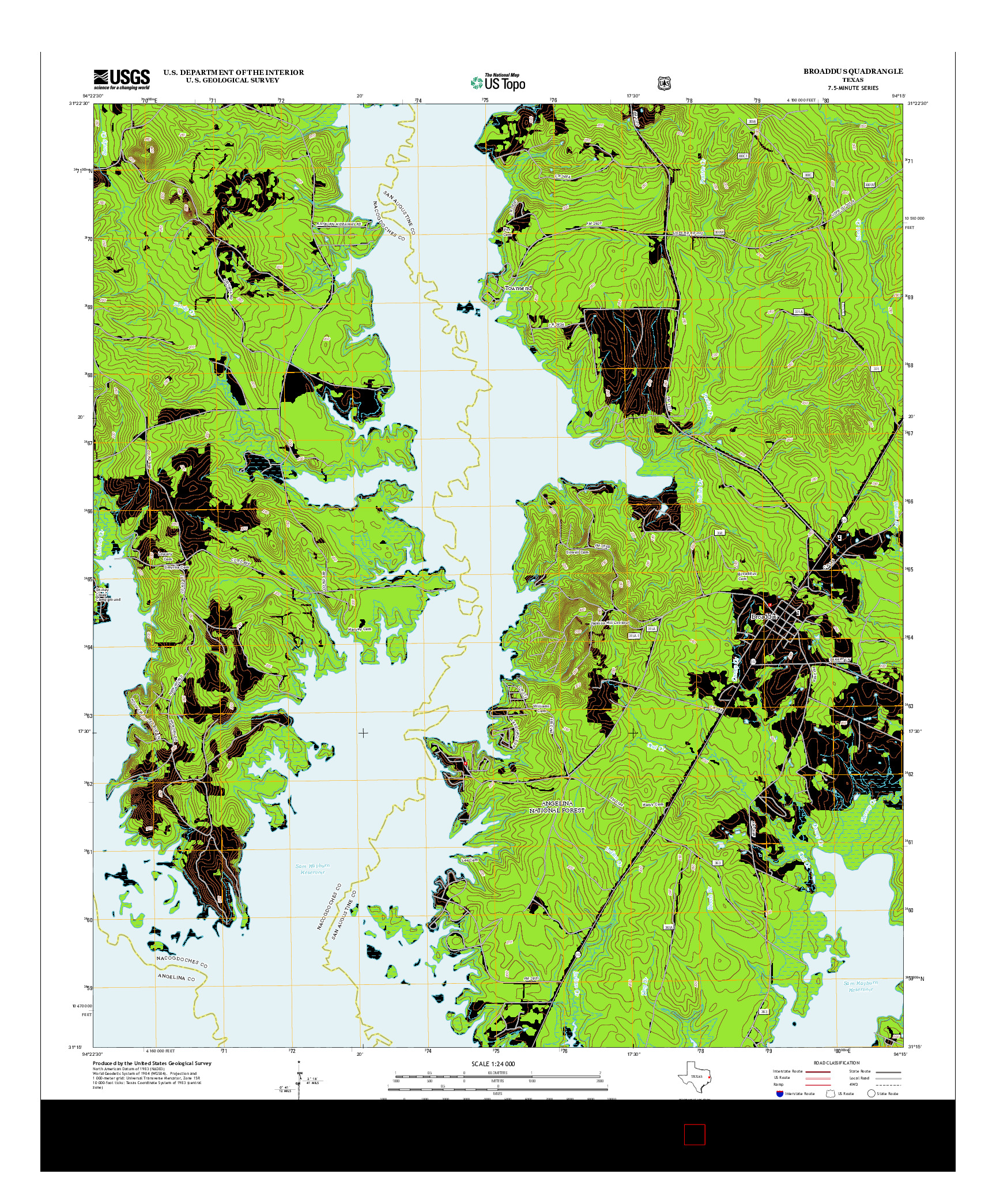 USGS US TOPO 7.5-MINUTE MAP FOR BROADDUS, TX 2013