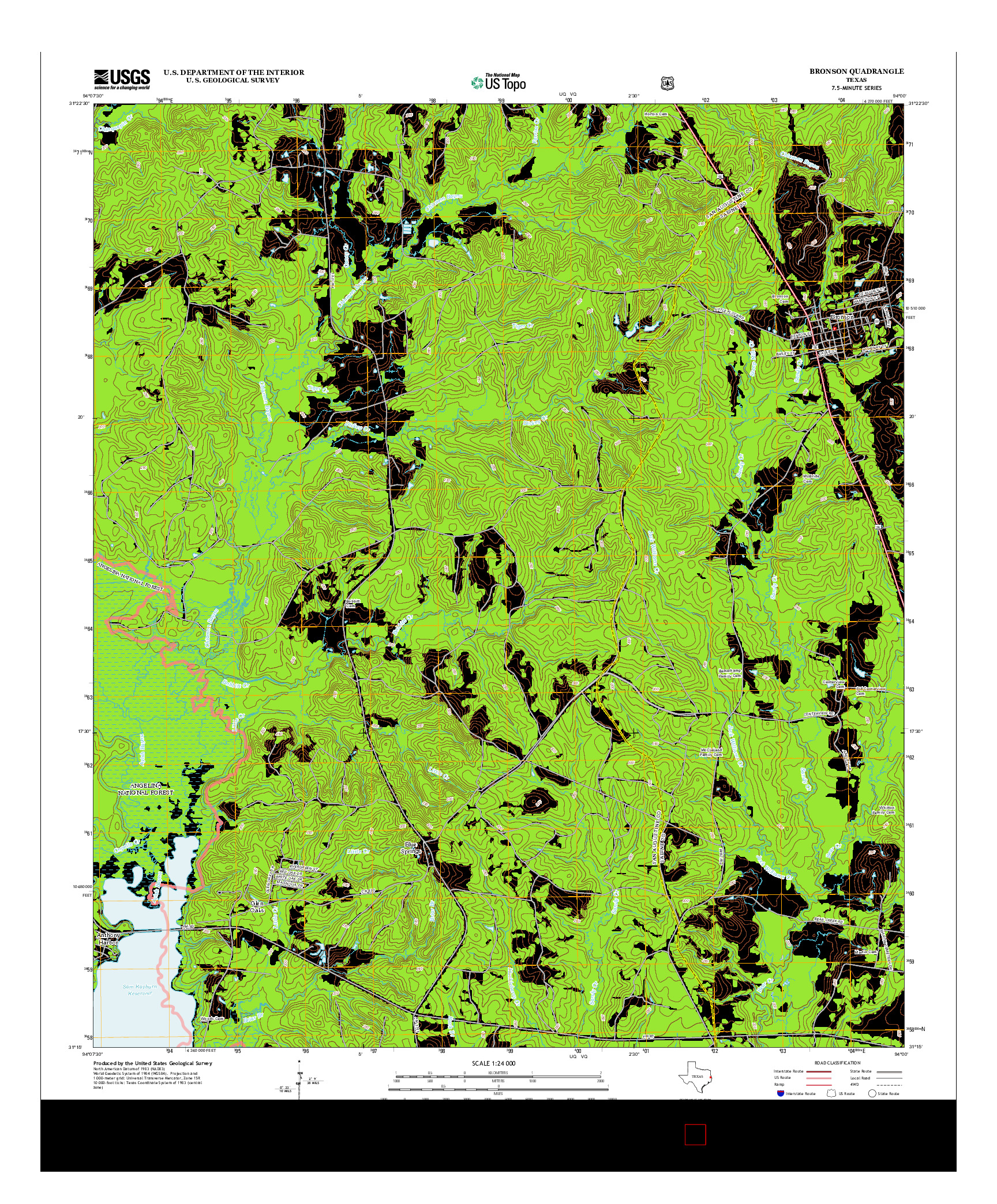 USGS US TOPO 7.5-MINUTE MAP FOR BRONSON, TX 2013