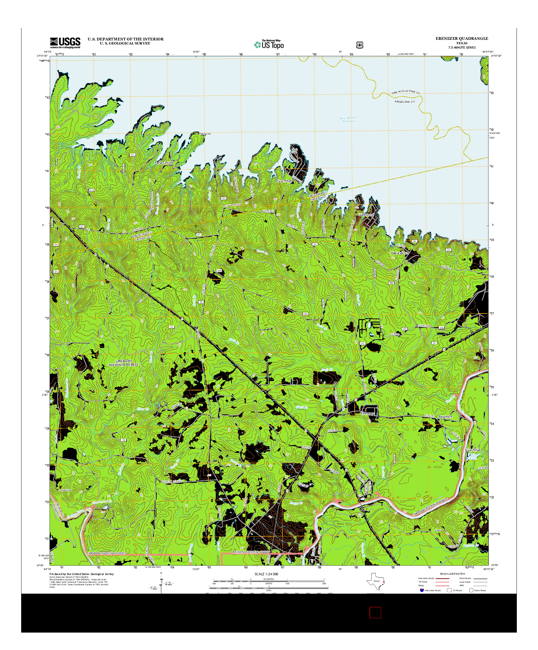 USGS US TOPO 7.5-MINUTE MAP FOR EBENEZER, TX 2013