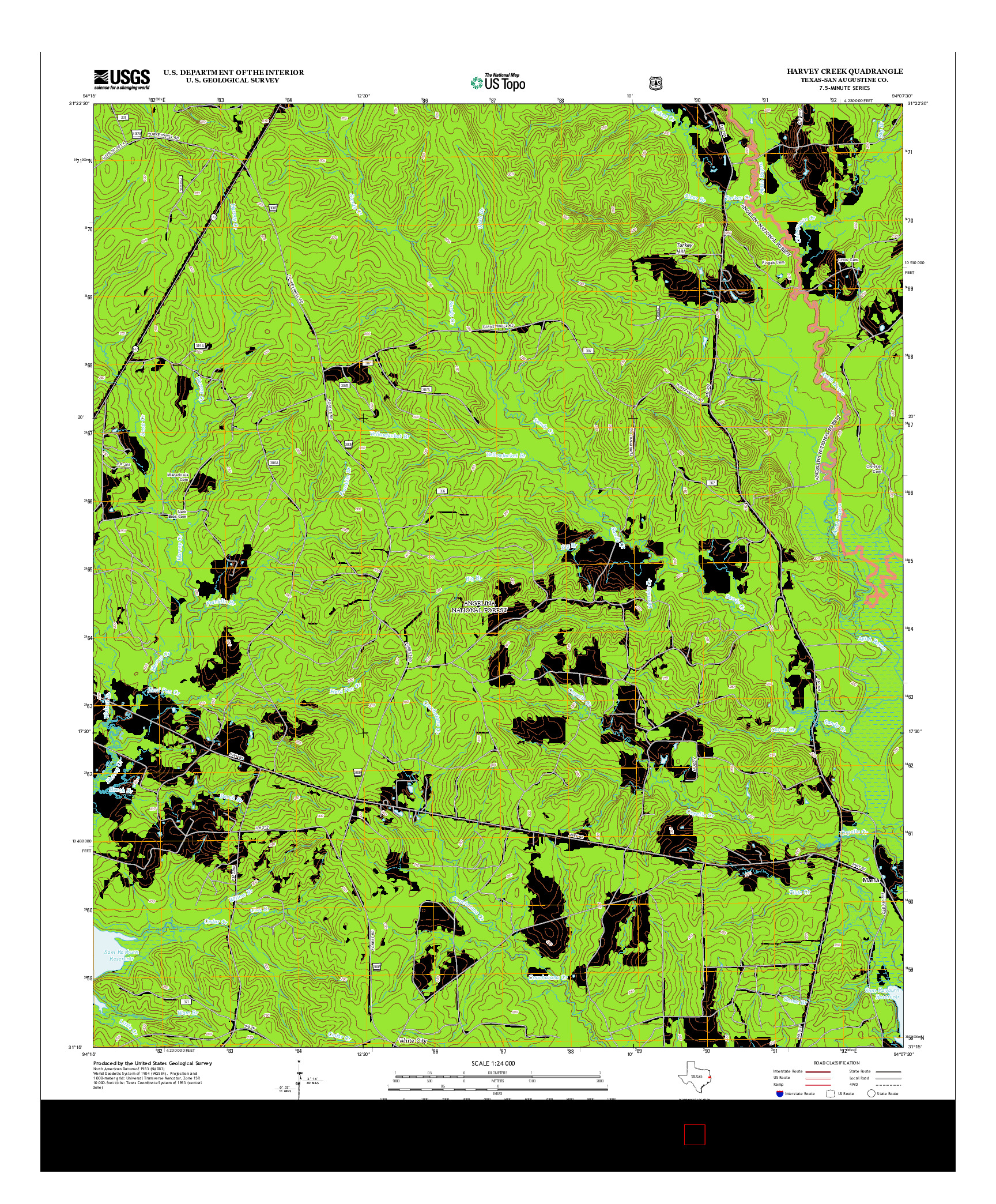 USGS US TOPO 7.5-MINUTE MAP FOR HARVEY CREEK, TX 2013