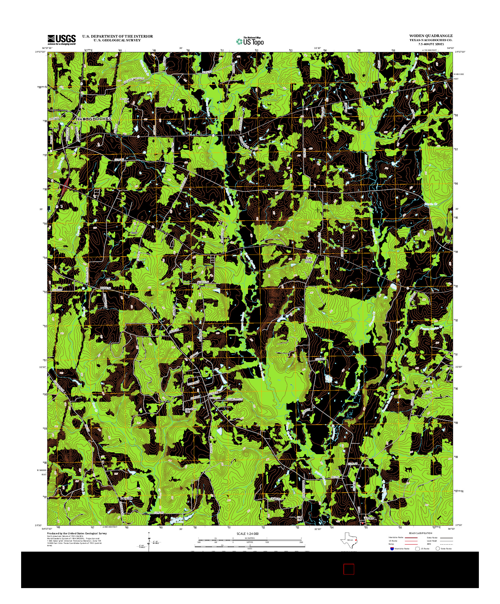 USGS US TOPO 7.5-MINUTE MAP FOR WODEN, TX 2013