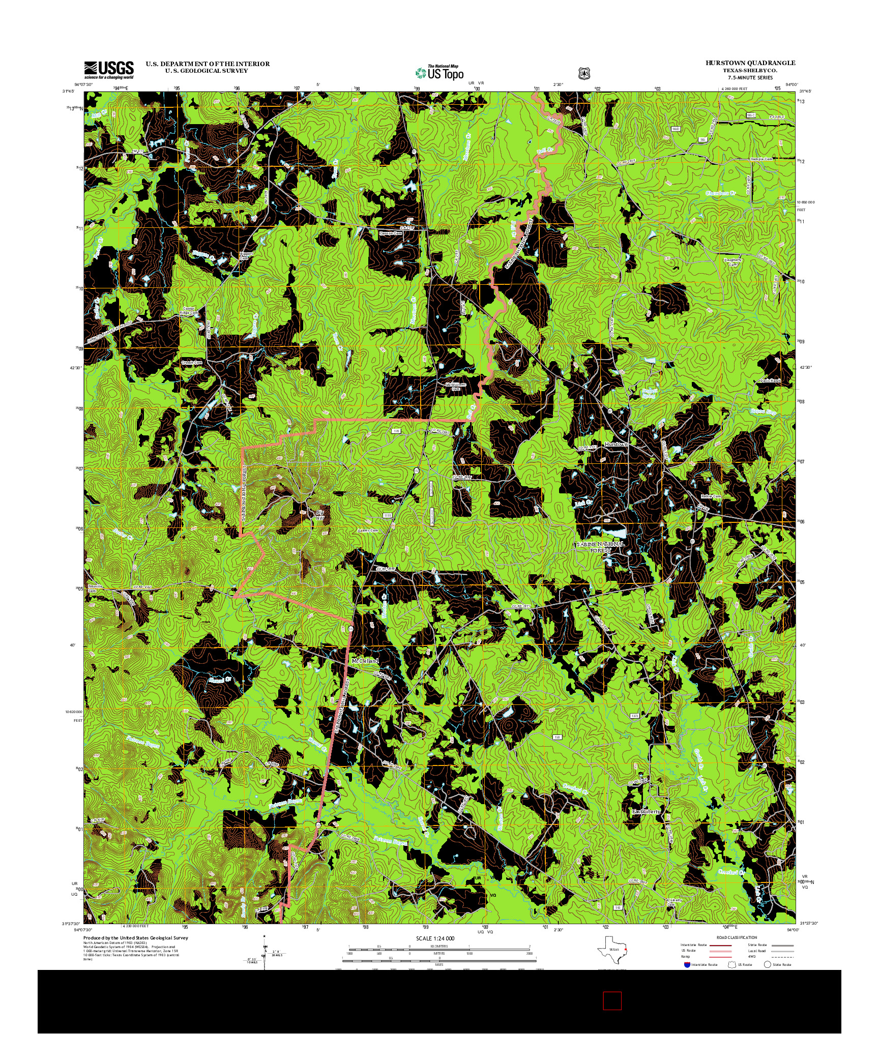 USGS US TOPO 7.5-MINUTE MAP FOR HURSTOWN, TX 2013