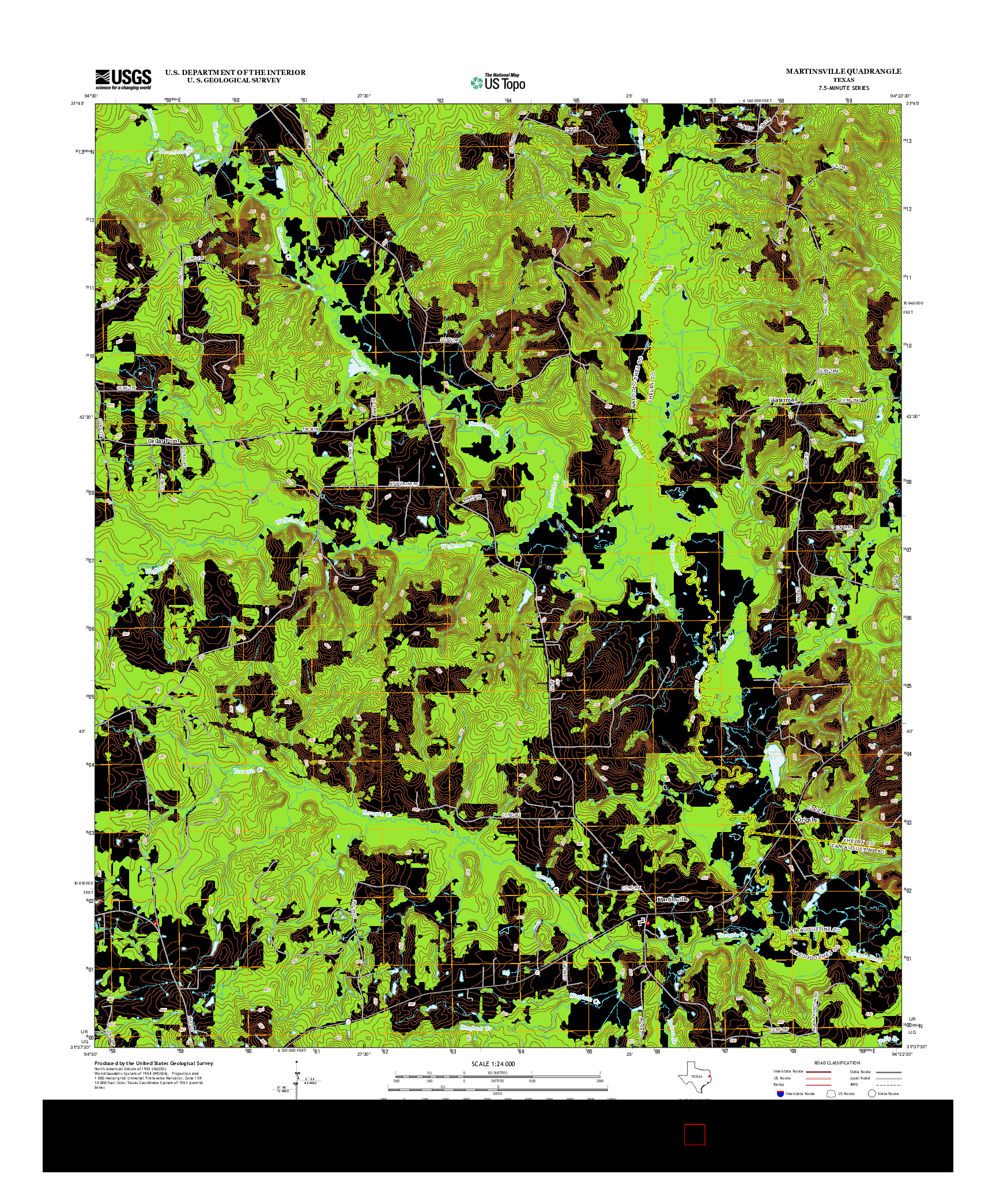 USGS US TOPO 7.5-MINUTE MAP FOR MARTINSVILLE, TX 2013