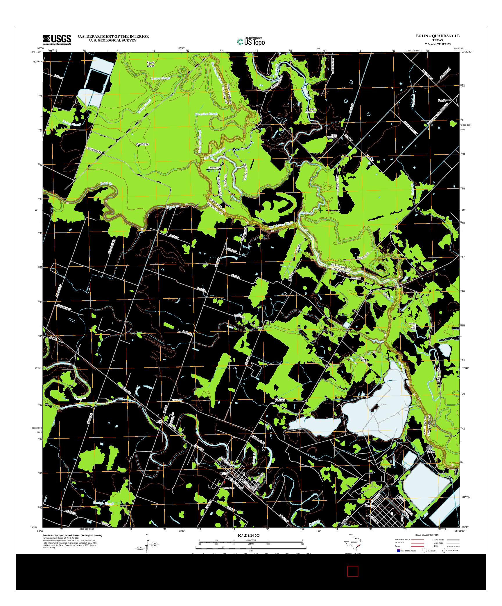 USGS US TOPO 7.5-MINUTE MAP FOR BOLING, TX 2013