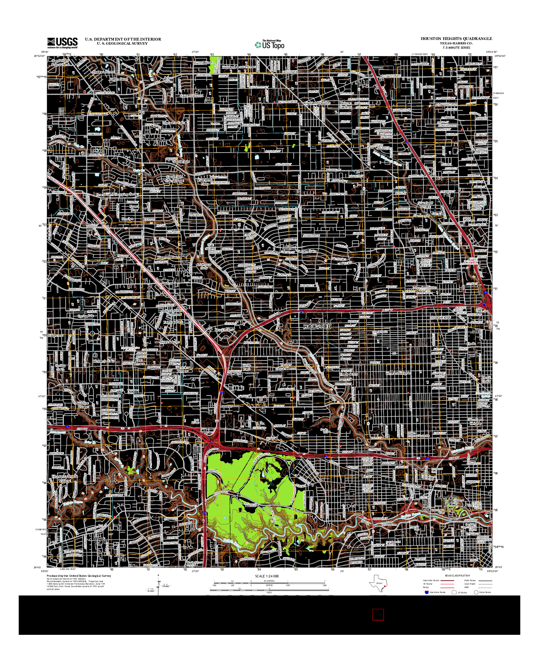 USGS US TOPO 7.5-MINUTE MAP FOR HOUSTON HEIGHTS, TX 2013