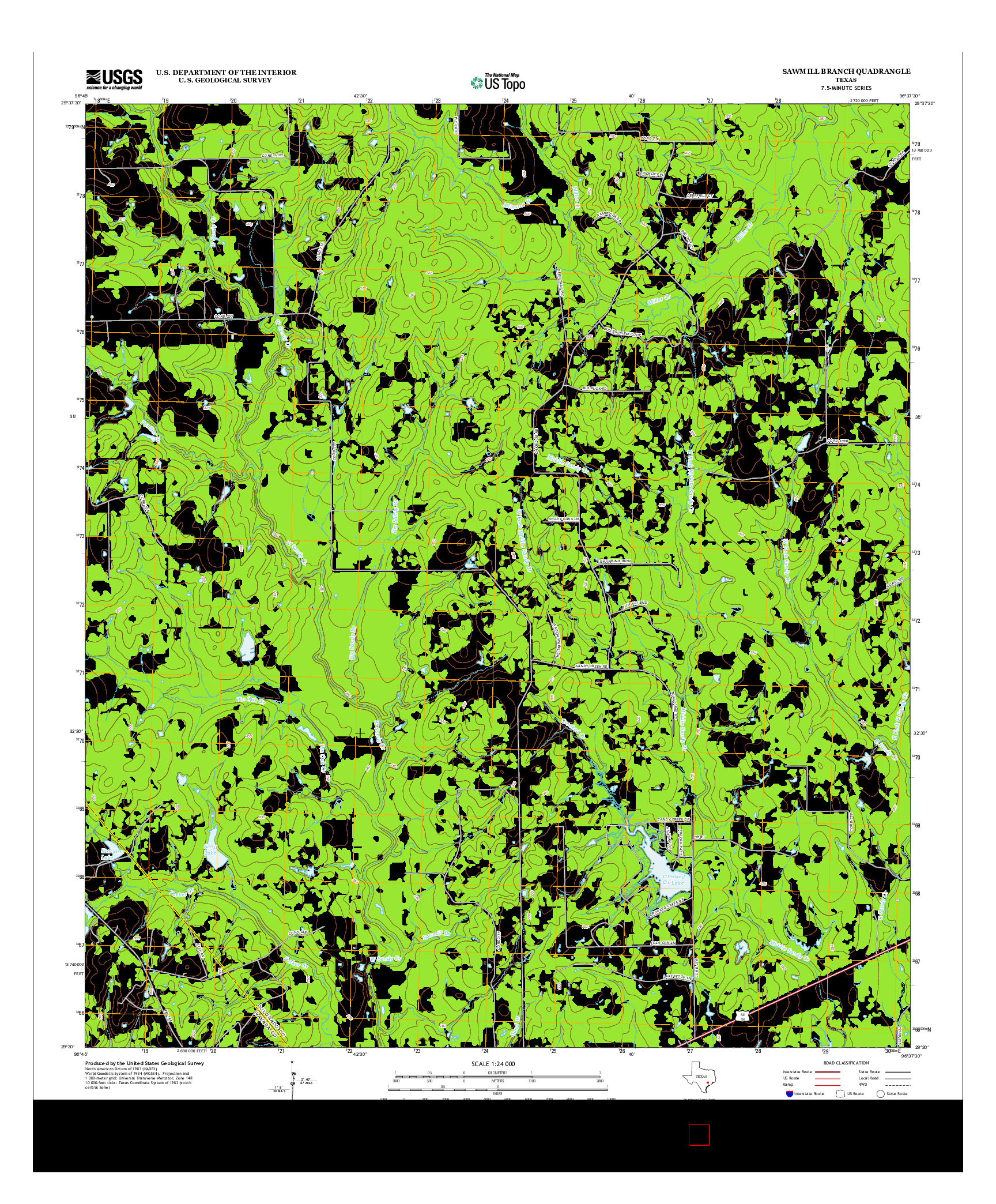 USGS US TOPO 7.5-MINUTE MAP FOR SAWMILL BRANCH, TX 2013