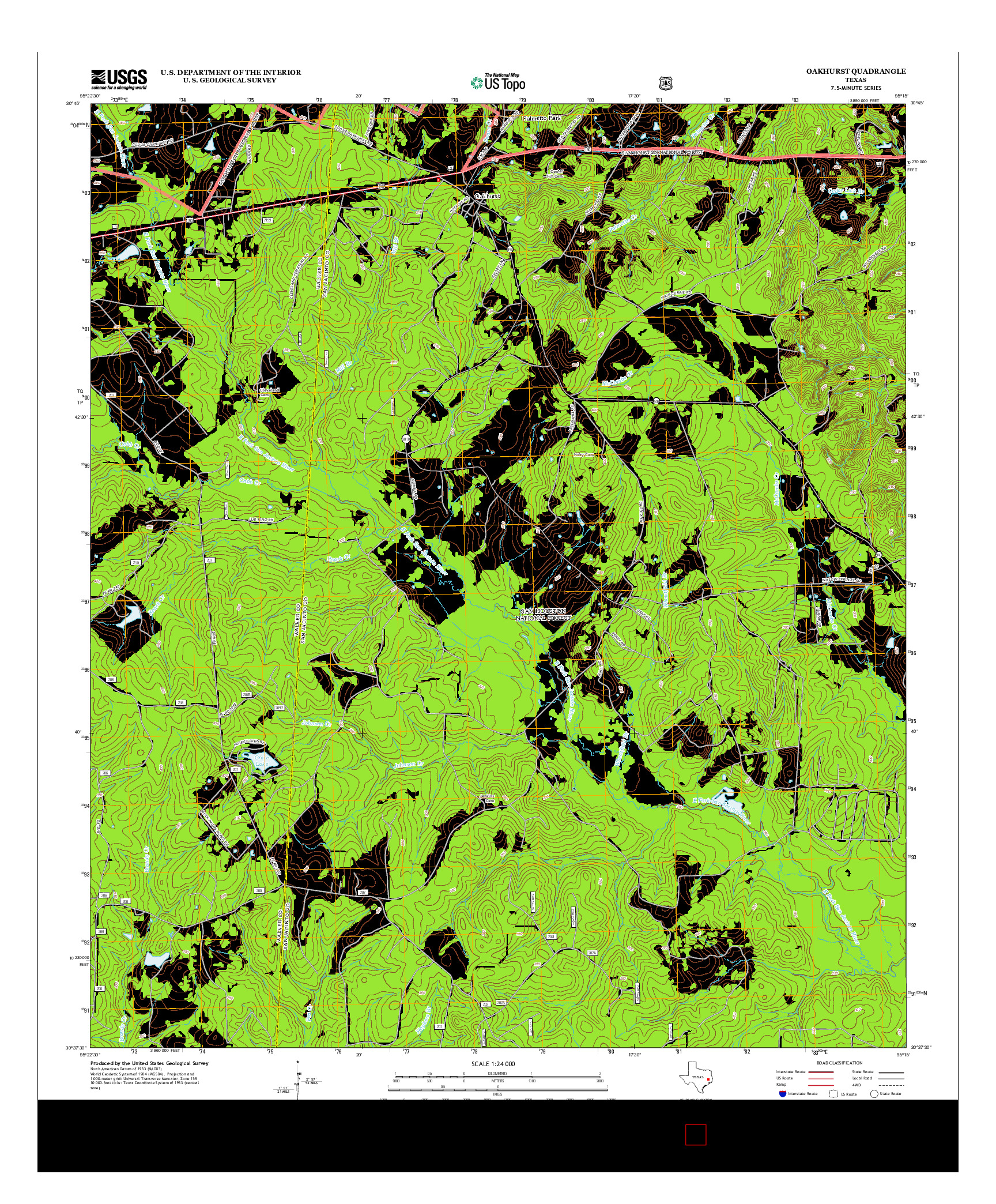 USGS US TOPO 7.5-MINUTE MAP FOR OAKHURST, TX 2013