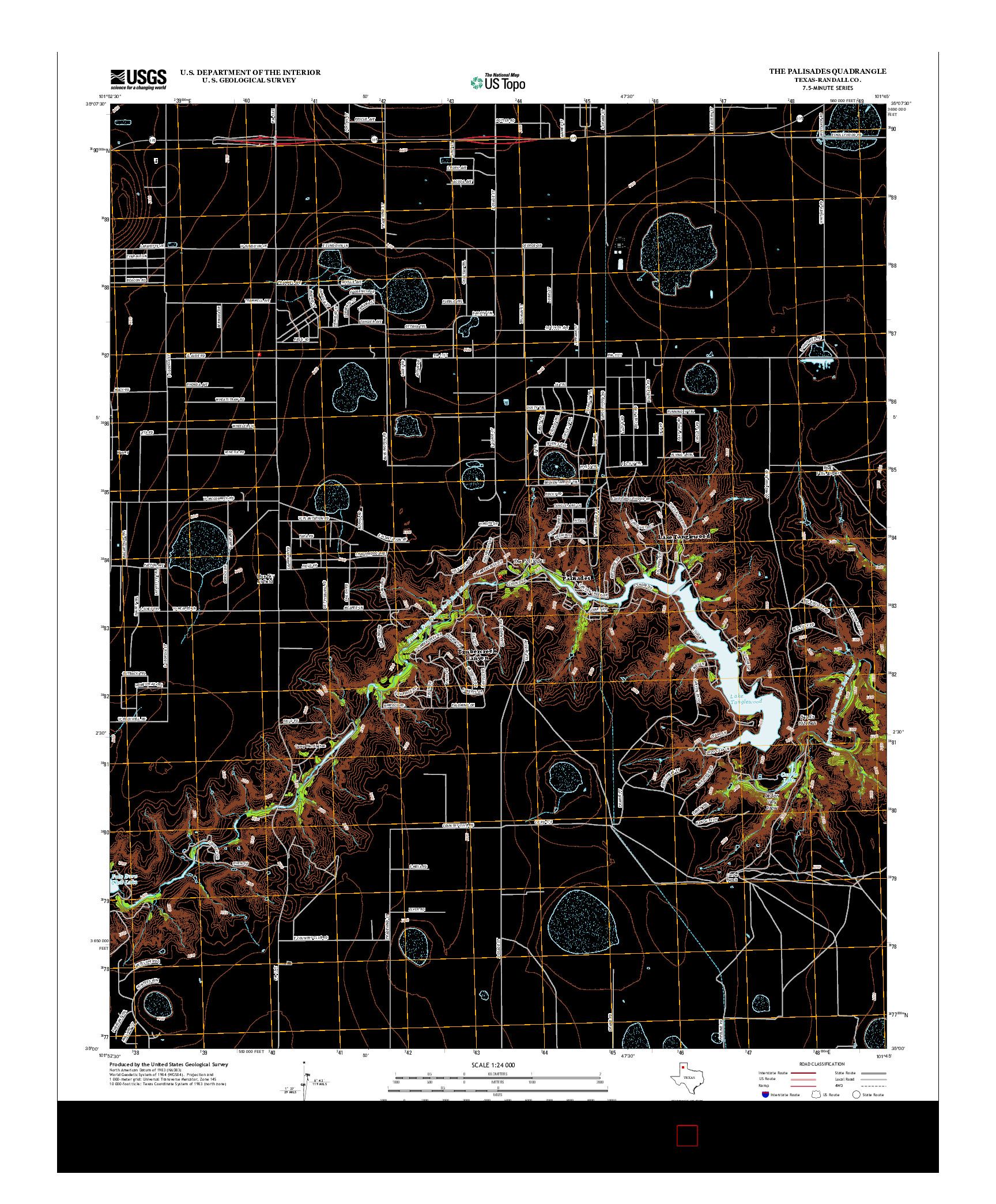 USGS US TOPO 7.5-MINUTE MAP FOR THE PALISADES, TX 2013