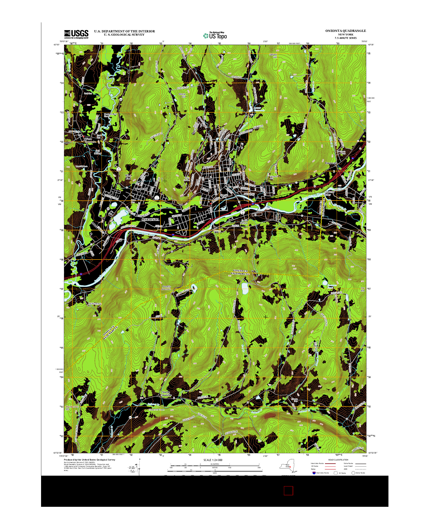 USGS US TOPO 7.5-MINUTE MAP FOR ONEONTA, NY 2013
