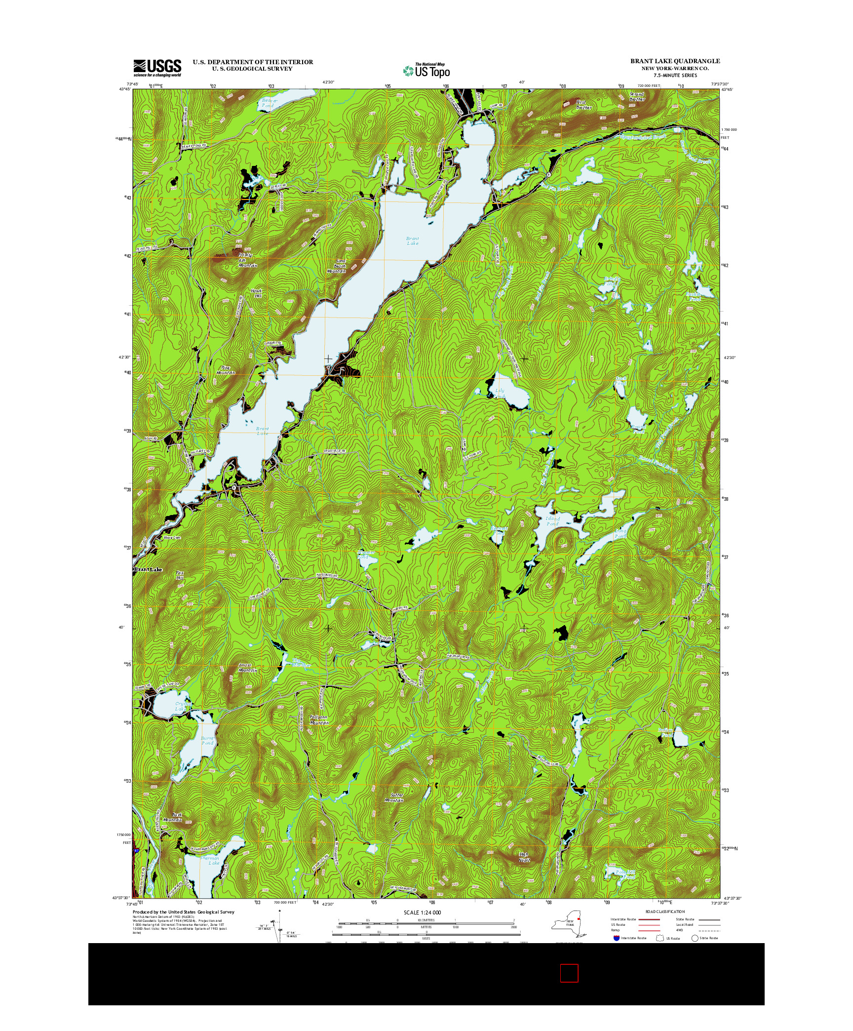 USGS US TOPO 7.5-MINUTE MAP FOR BRANT LAKE, NY 2013