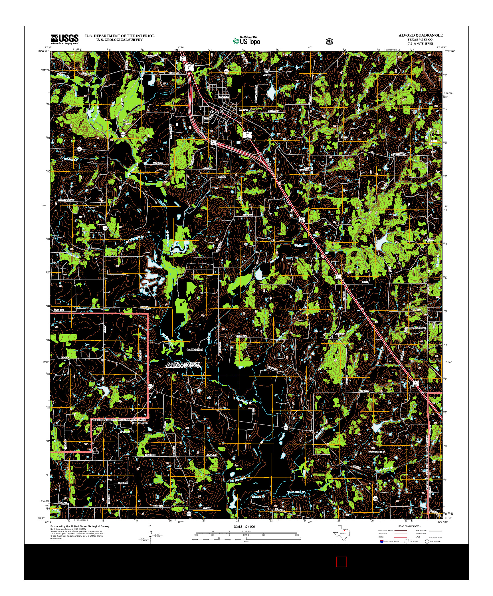 USGS US TOPO 7.5-MINUTE MAP FOR ALVORD, TX 2013