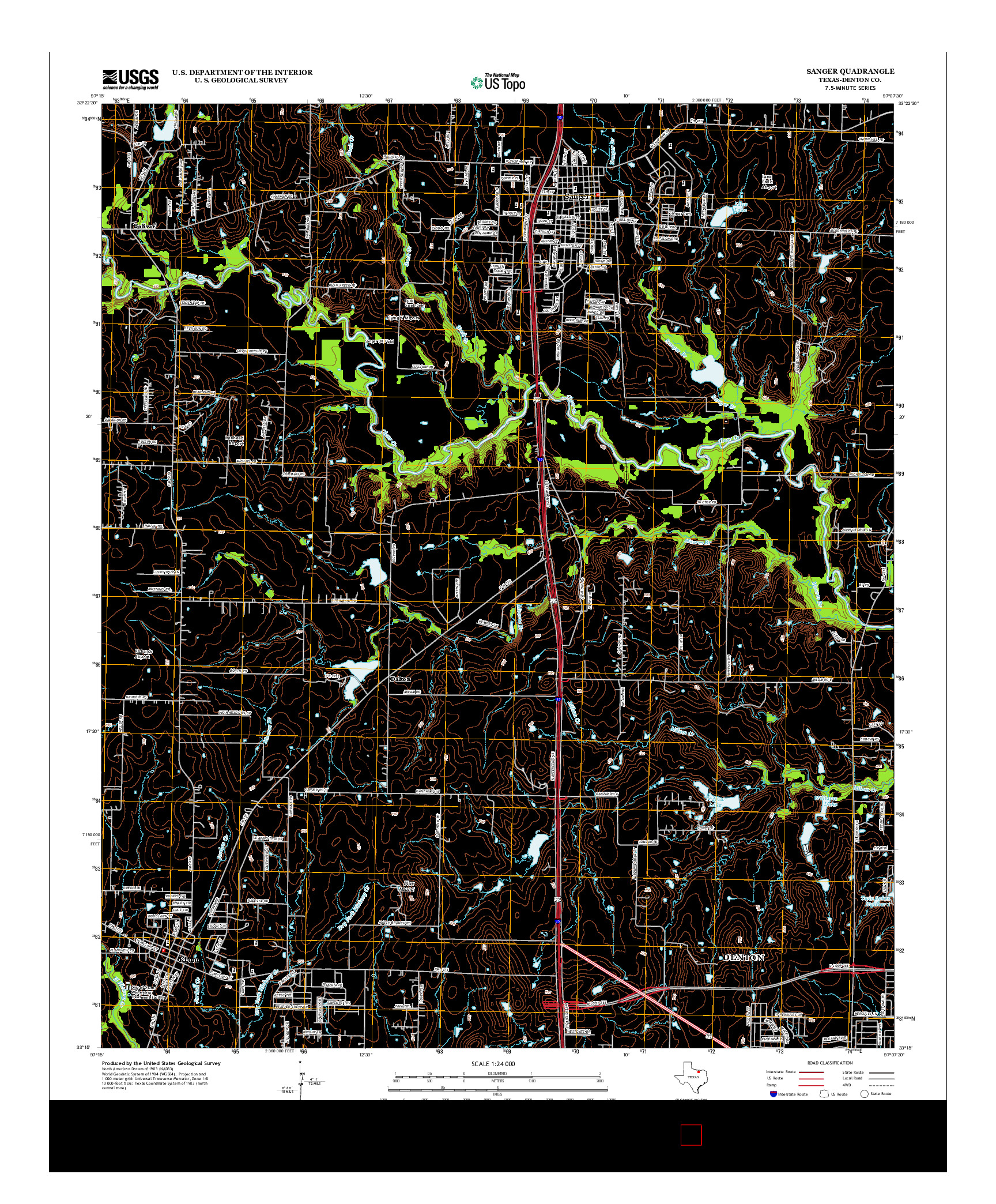 USGS US TOPO 7.5-MINUTE MAP FOR SANGER, TX 2013